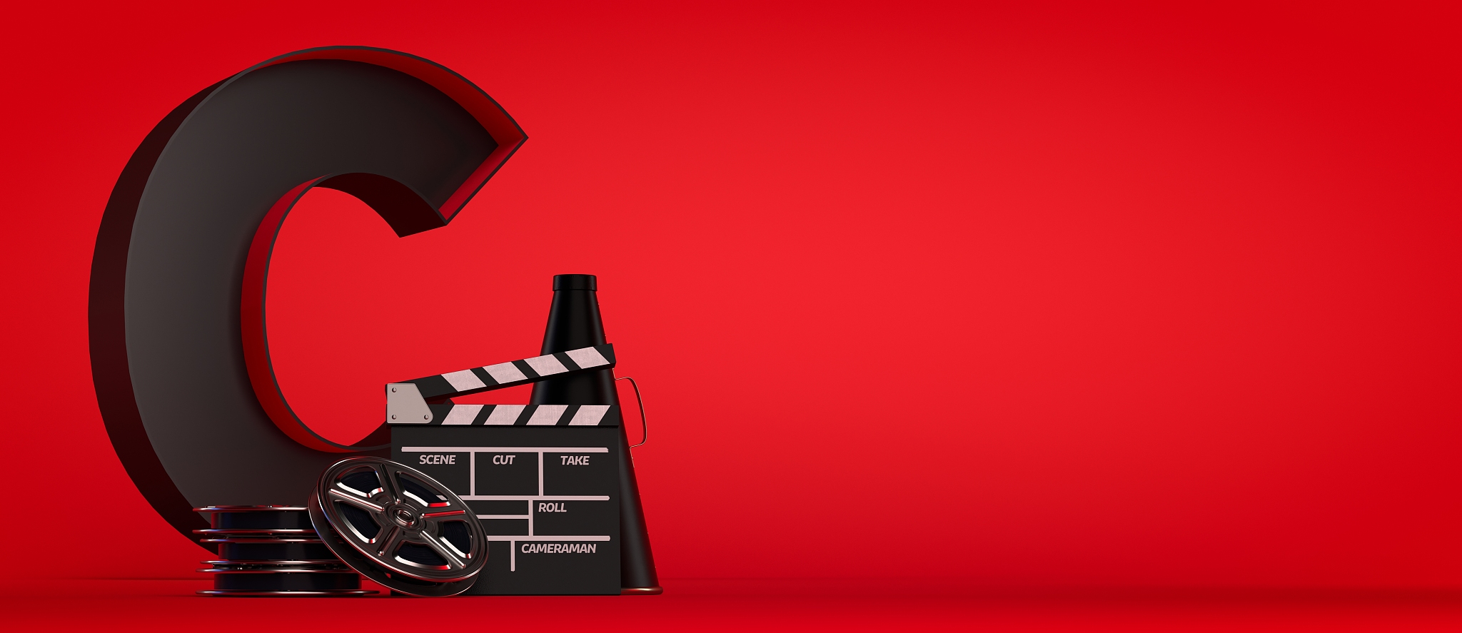 3d rendering film industry concept red background