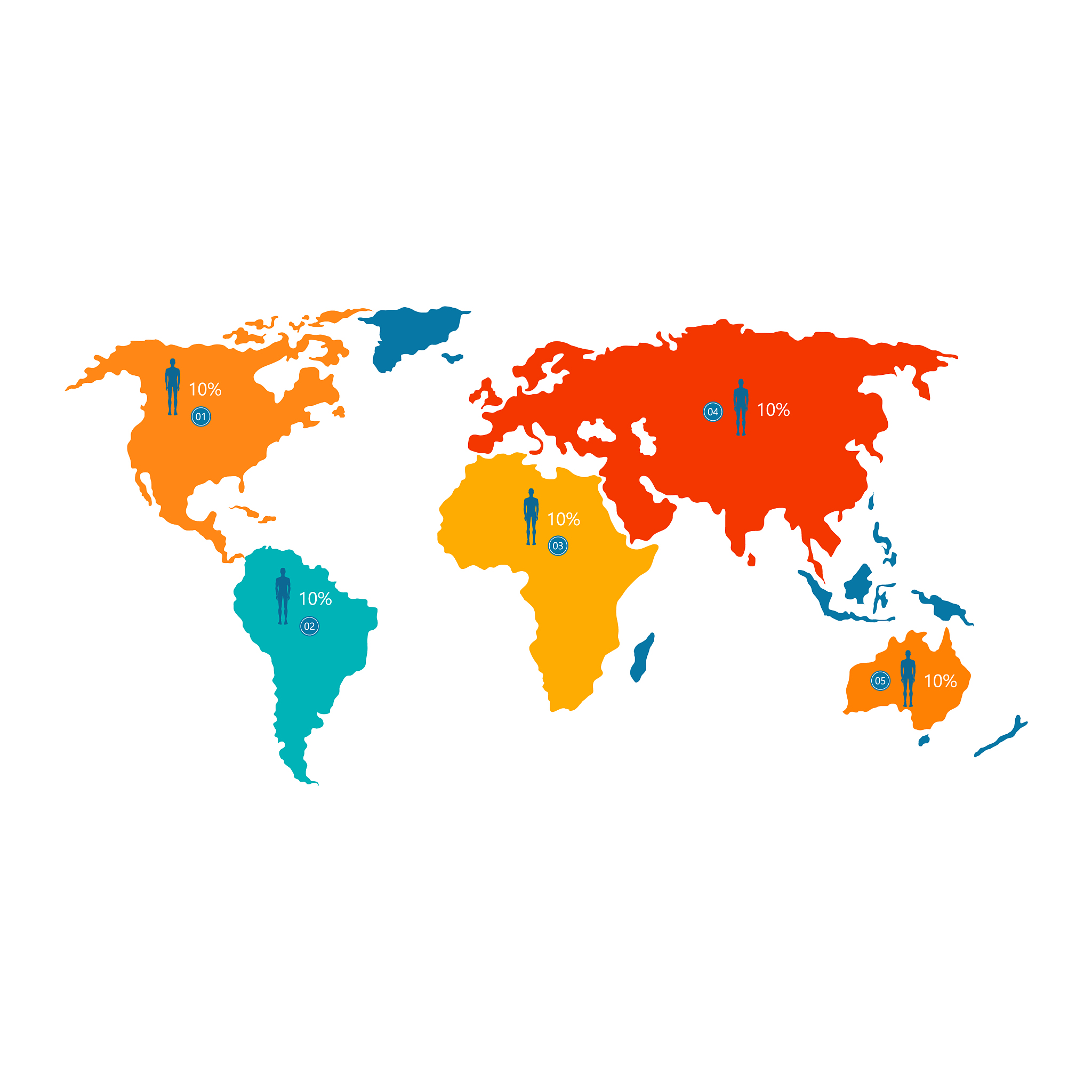 world map with statistical data about population