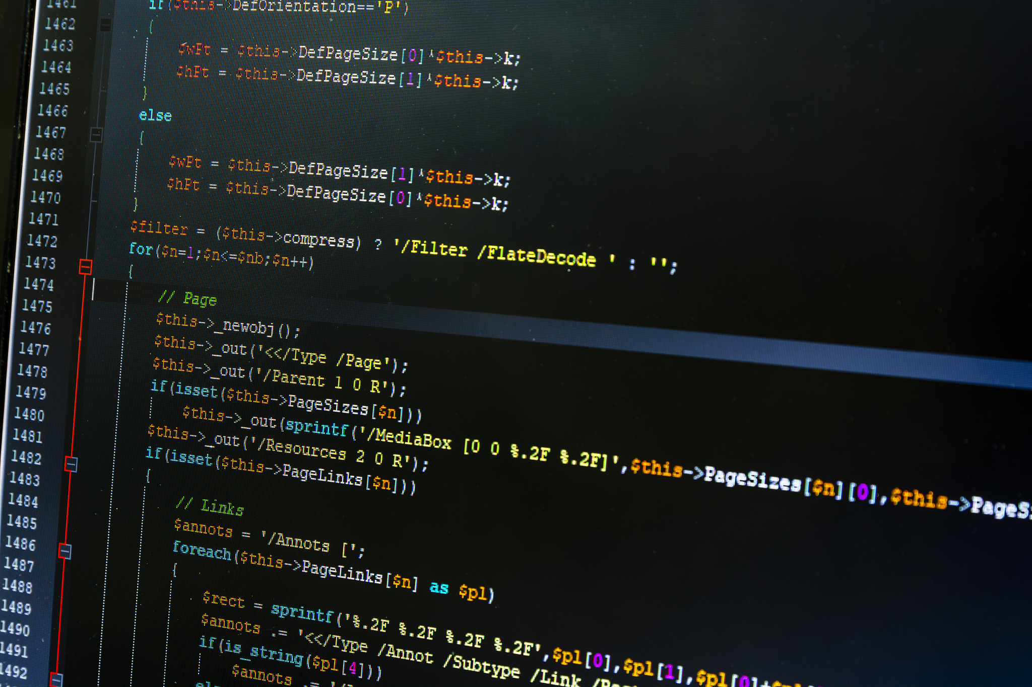 web developer php code close up. collection items traversing cod