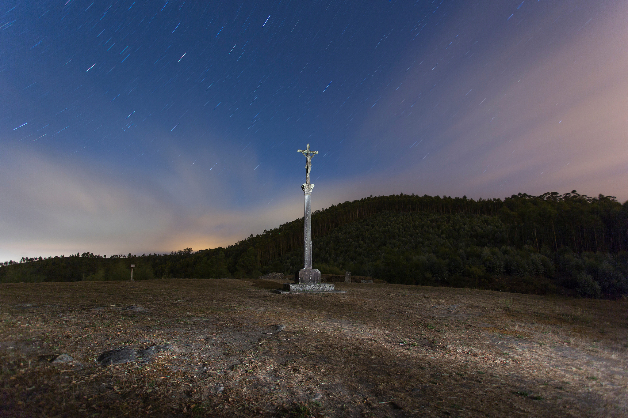 scenic view of field against sky at night
