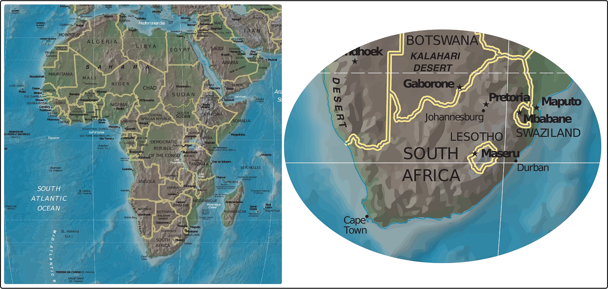 south africa and africa map