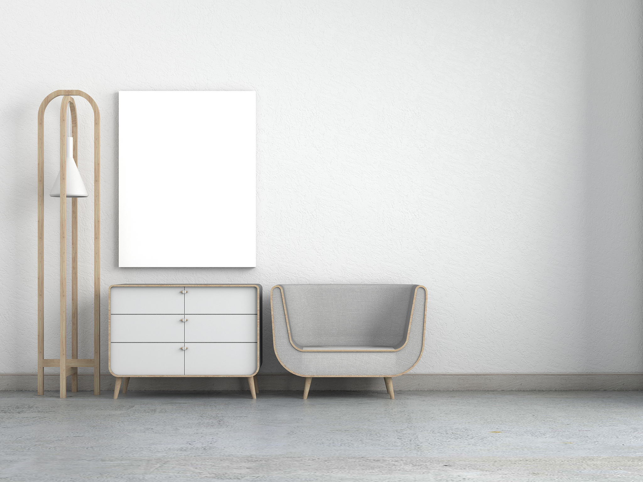 modern living room white wall and armchair with frame 3d renderi