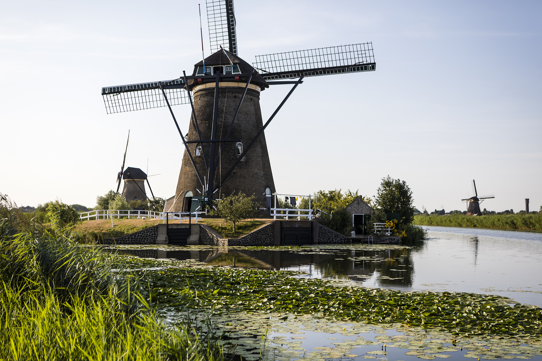 old windmills at kinderdijk, netherlands.