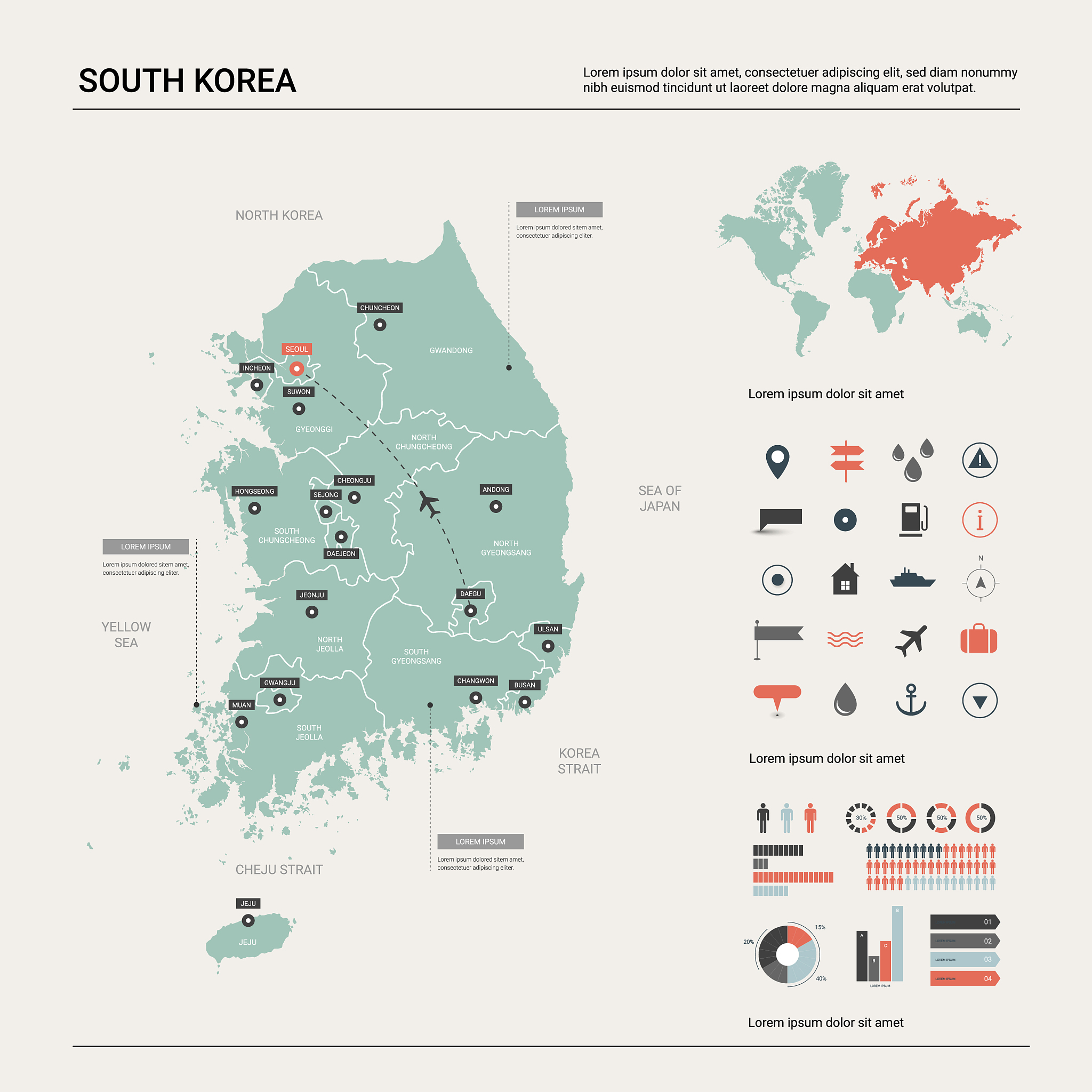 map south korea high detailed country map with
