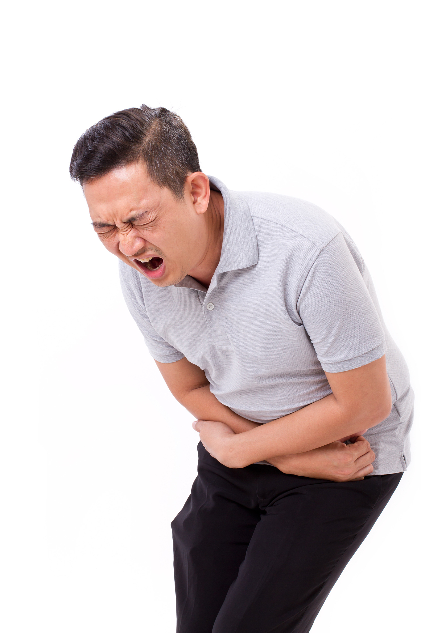 asian man suffering from stomachache, constipation, indigestion,