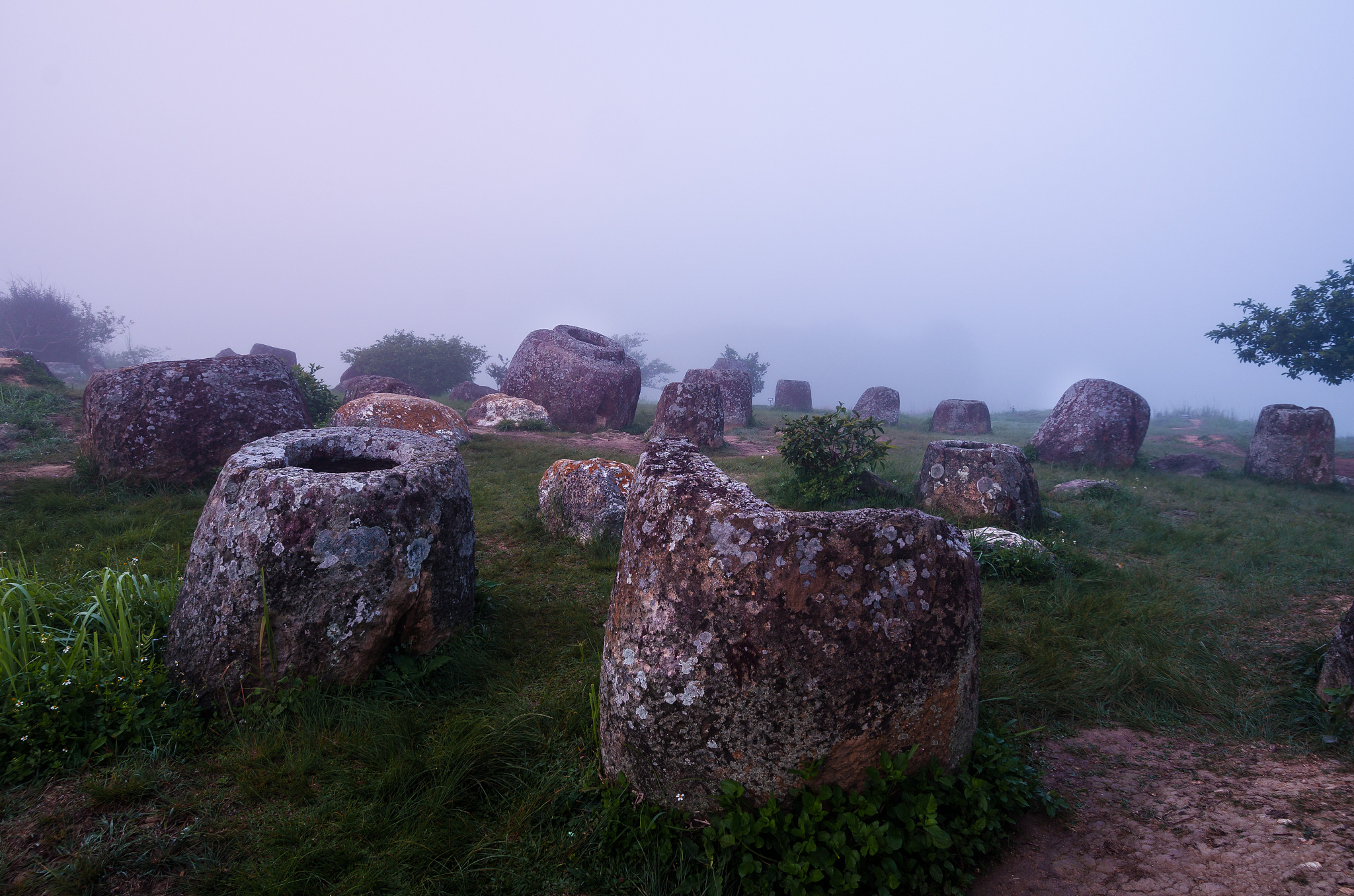 a field of jars in phonsavann, laos