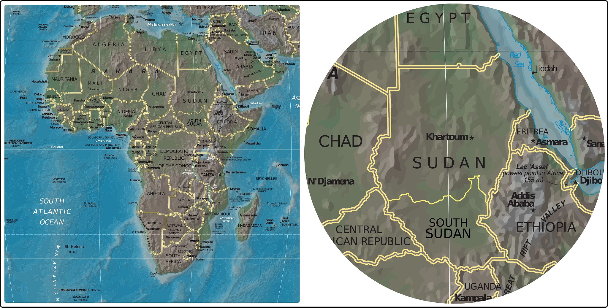 sudan south sudan and africa map