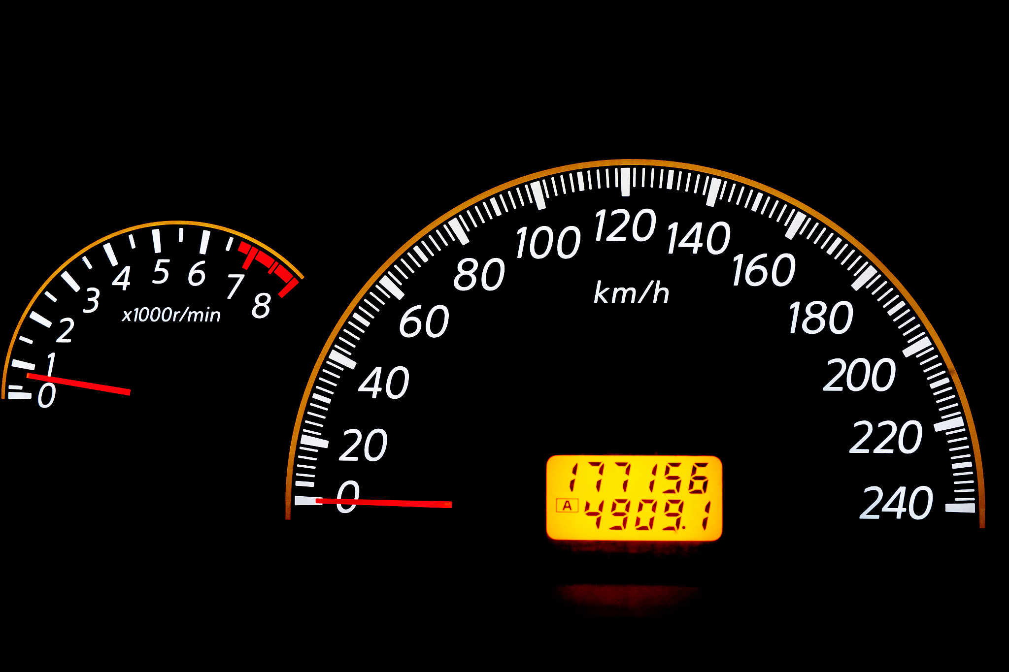 mileage control display of the speed car. car control panel nigh