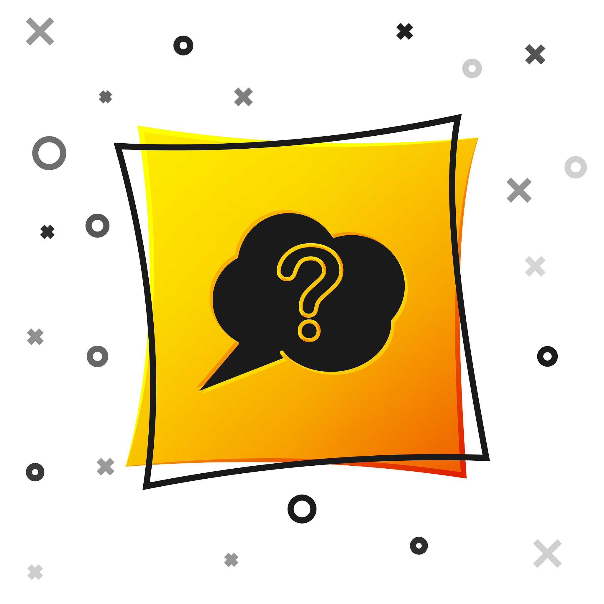 black speech bubble and question icon isolated on