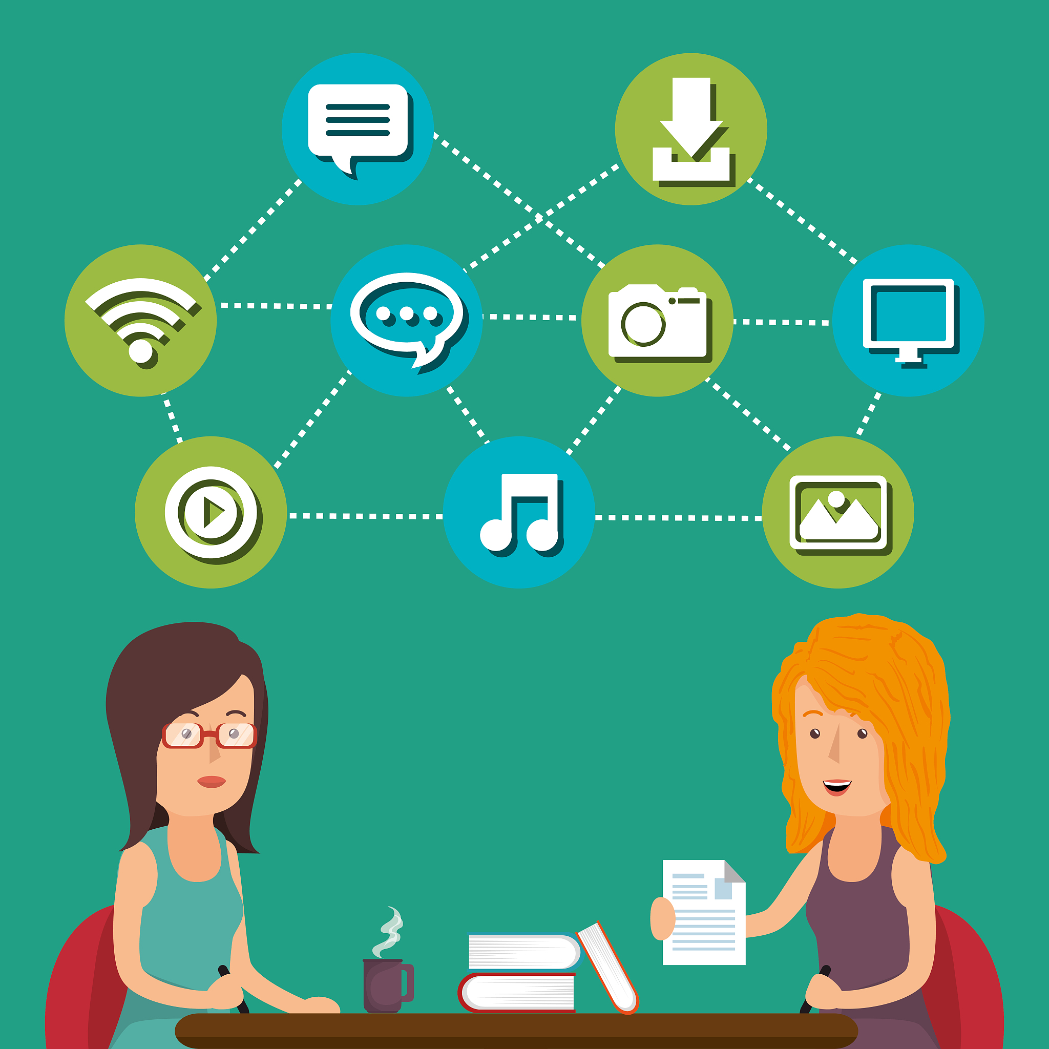 people working with social media icons