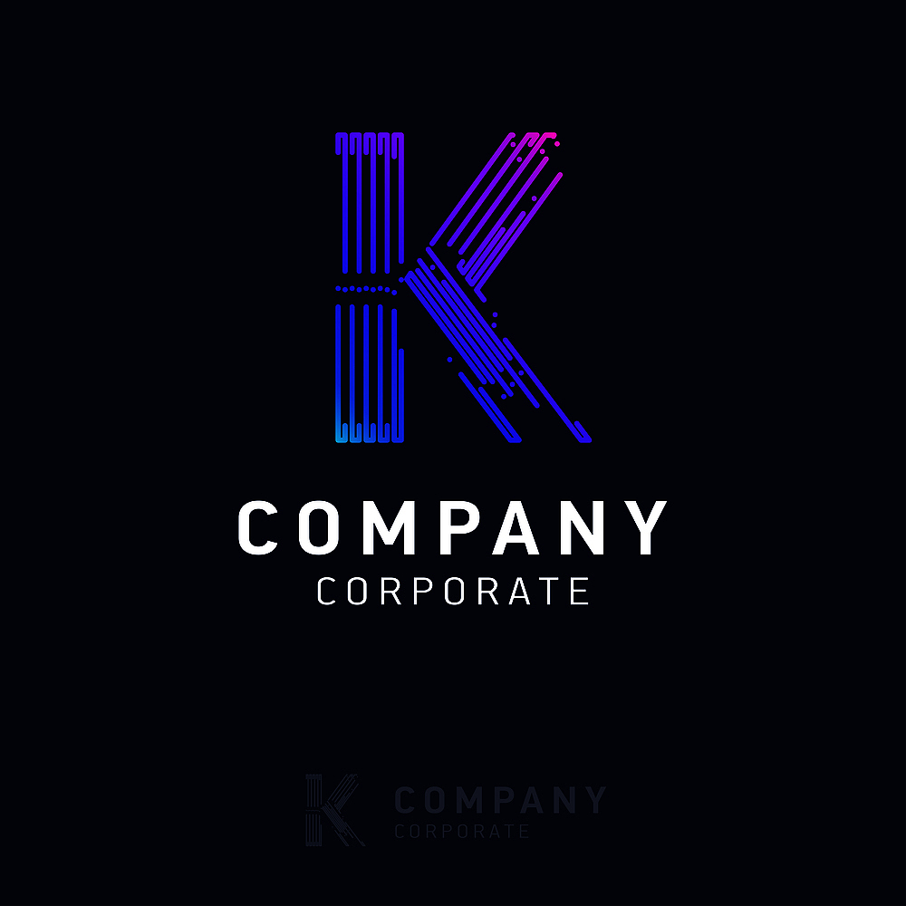 k company logo design with visiting card vector