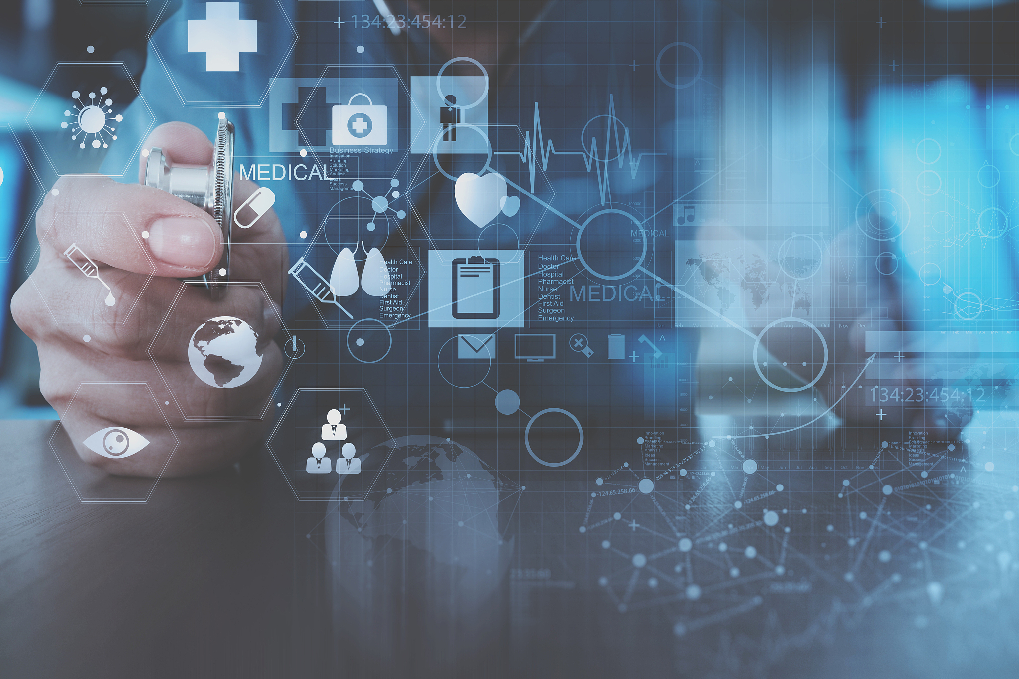 smart doctor hand working with modern laptop computer in modern 