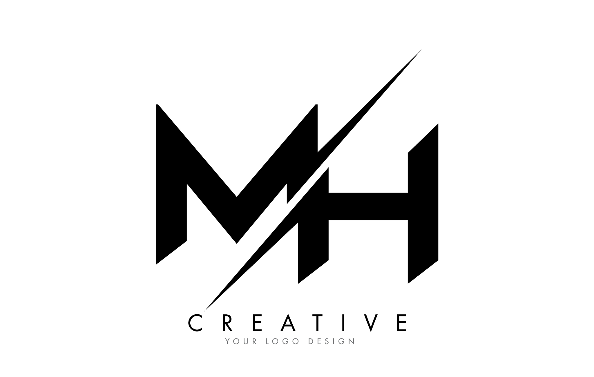 mh m h letter logo design with a creative cut