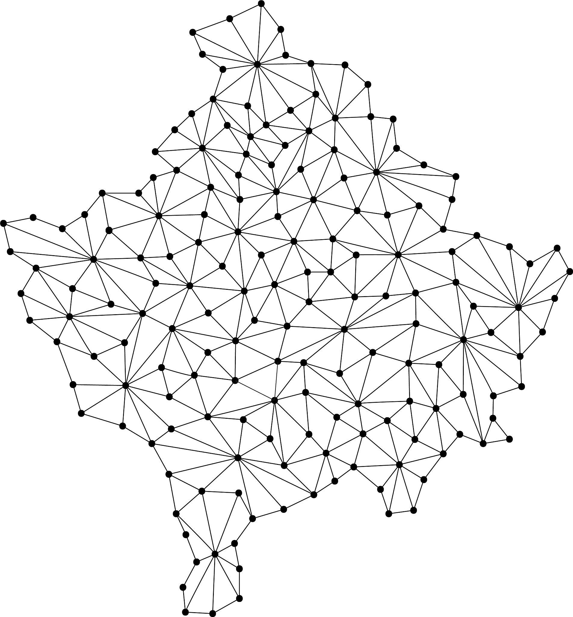 kosovo map of polygonal mosaic lines network rays