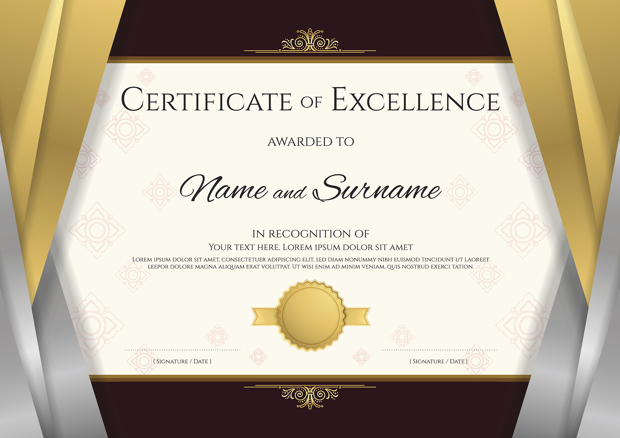 luxury certificate template, diploma design for graduation or co