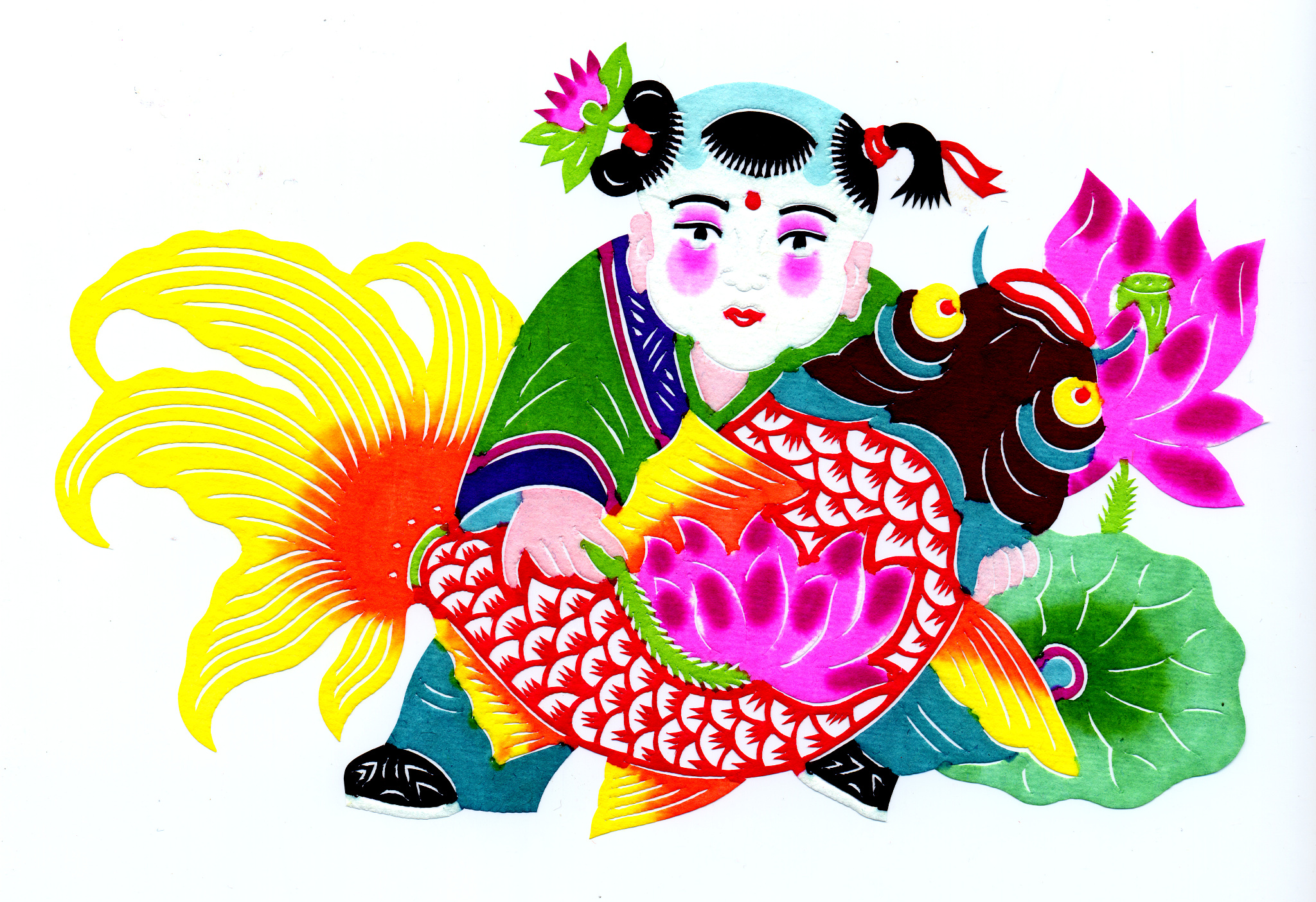 彩色剪纸,仙童