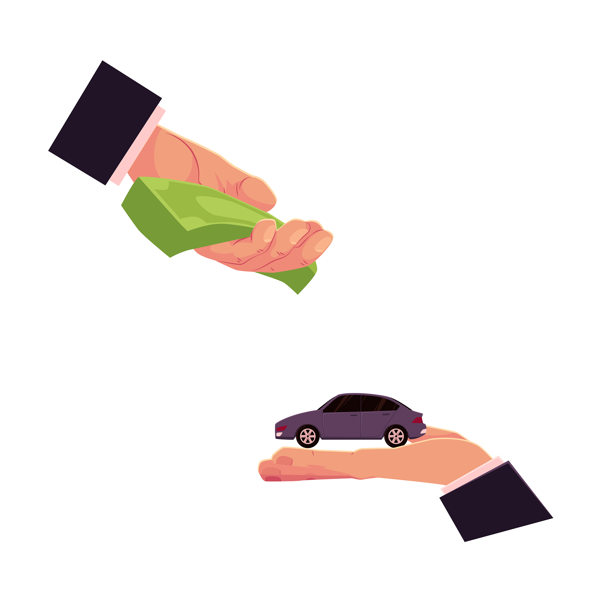 car purchase rental concept two giving hands