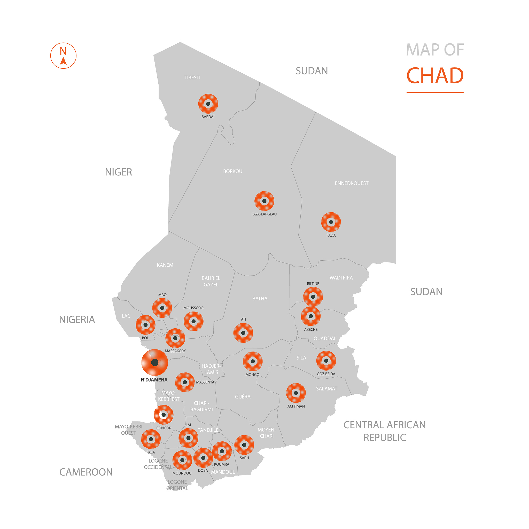 chad map with administrative divisions.