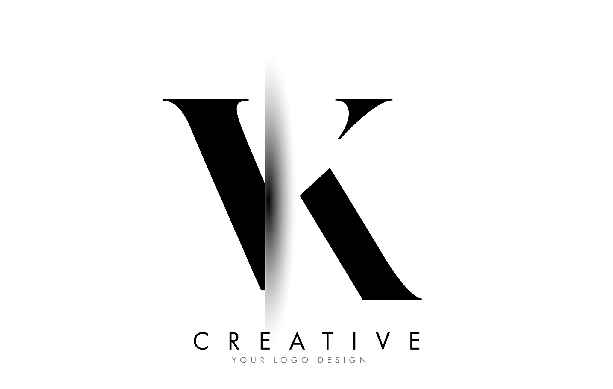 vk v k letter logo with creative shadow cut design