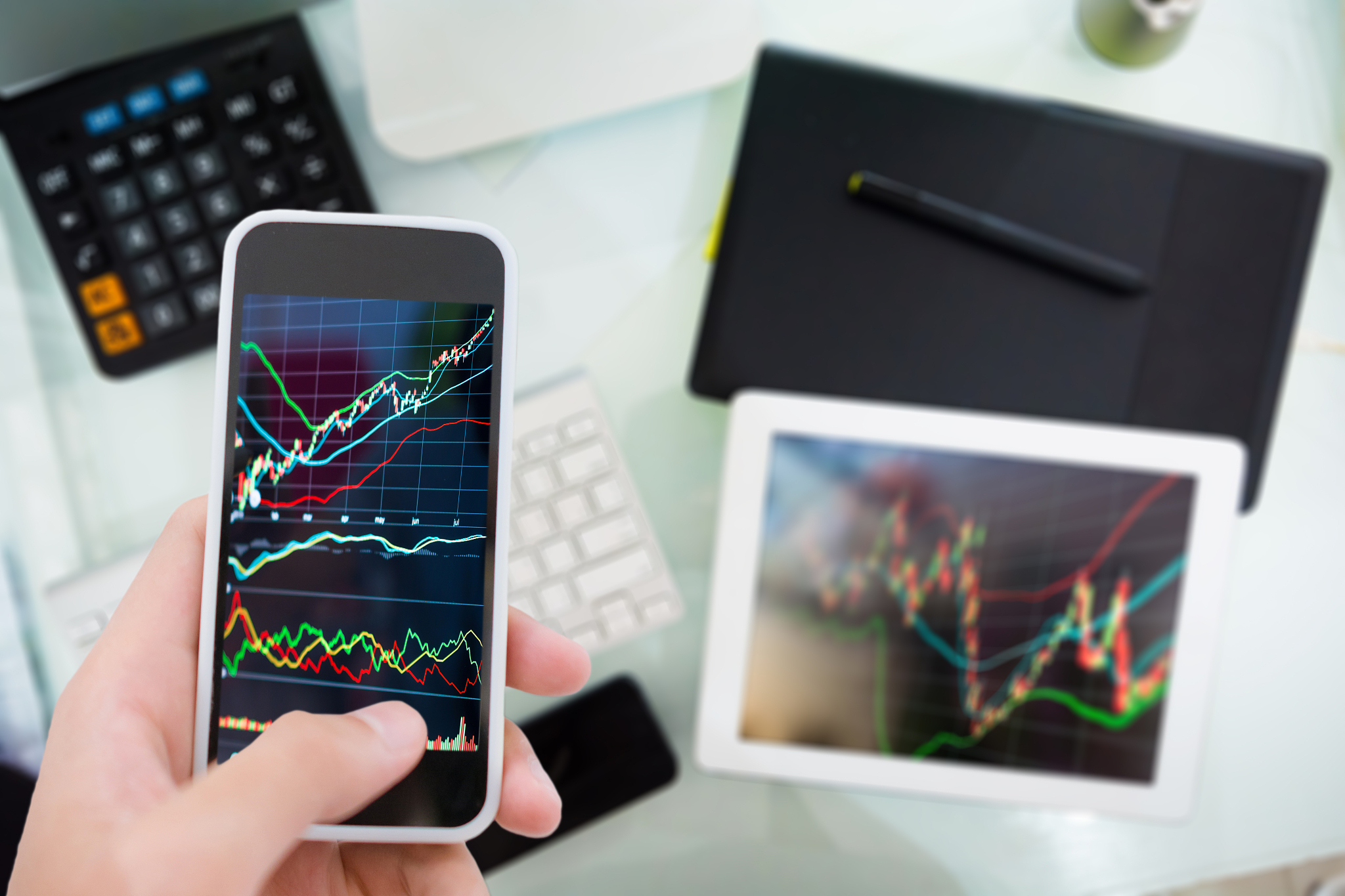 stock market graph and office work