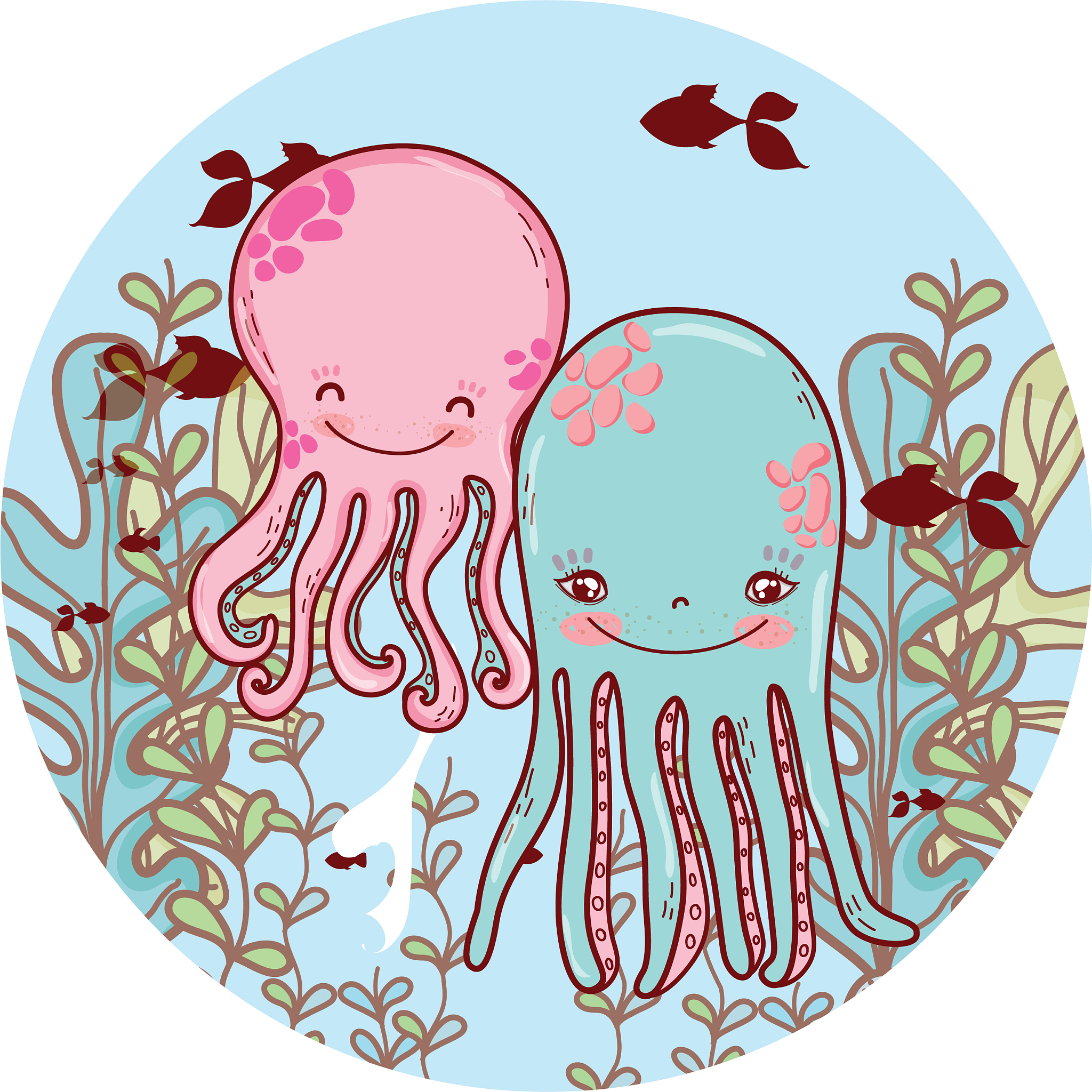 nice octopus couple with seaweed plants