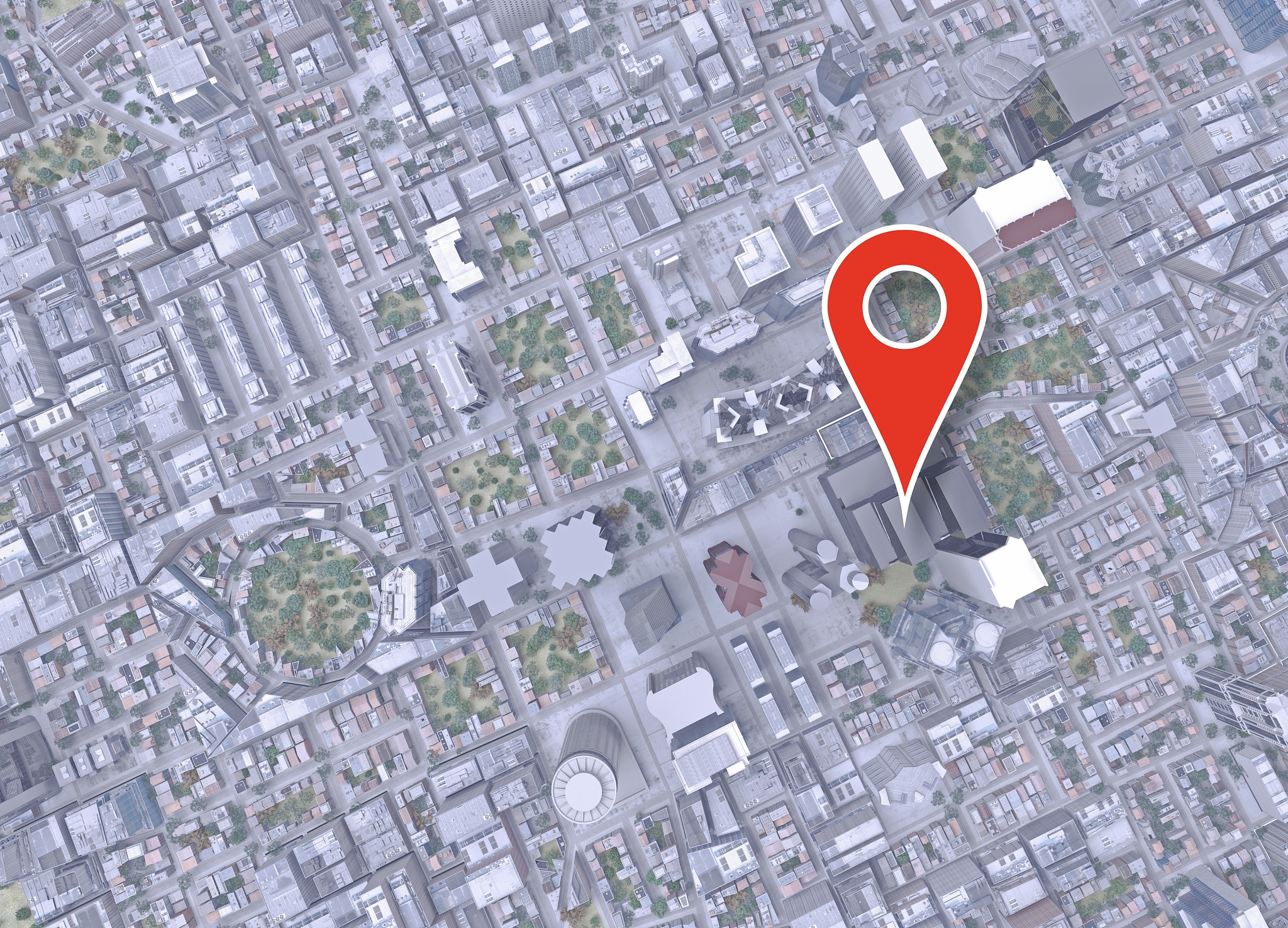 city top view with pin mark