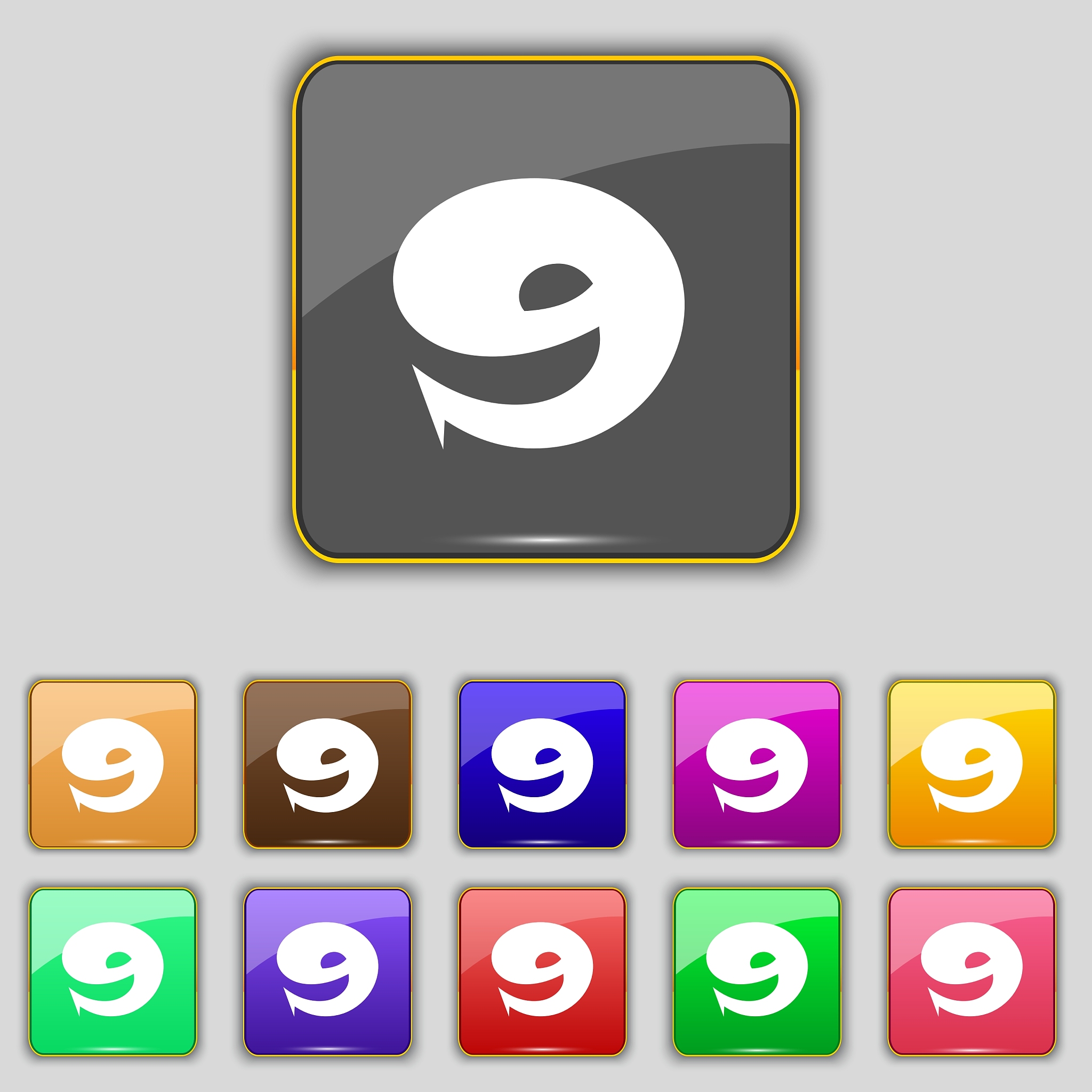 number nine icon sign set of coloured buttons