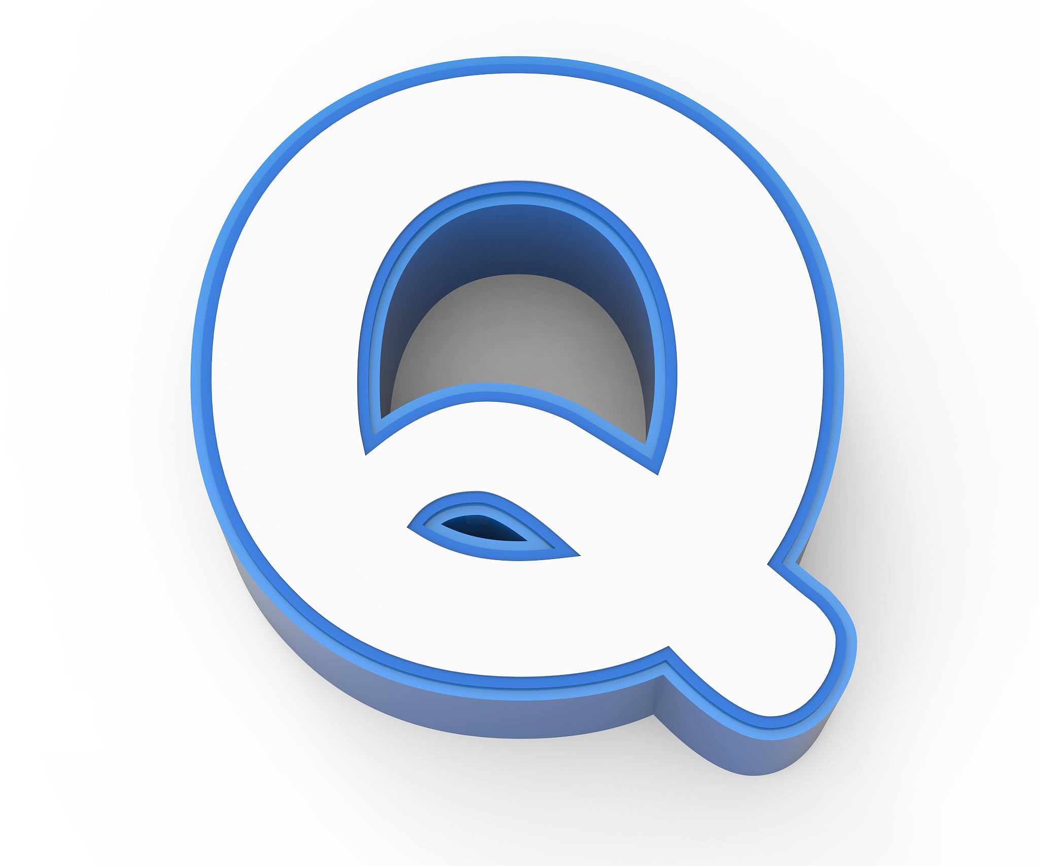 blue framed white letter q