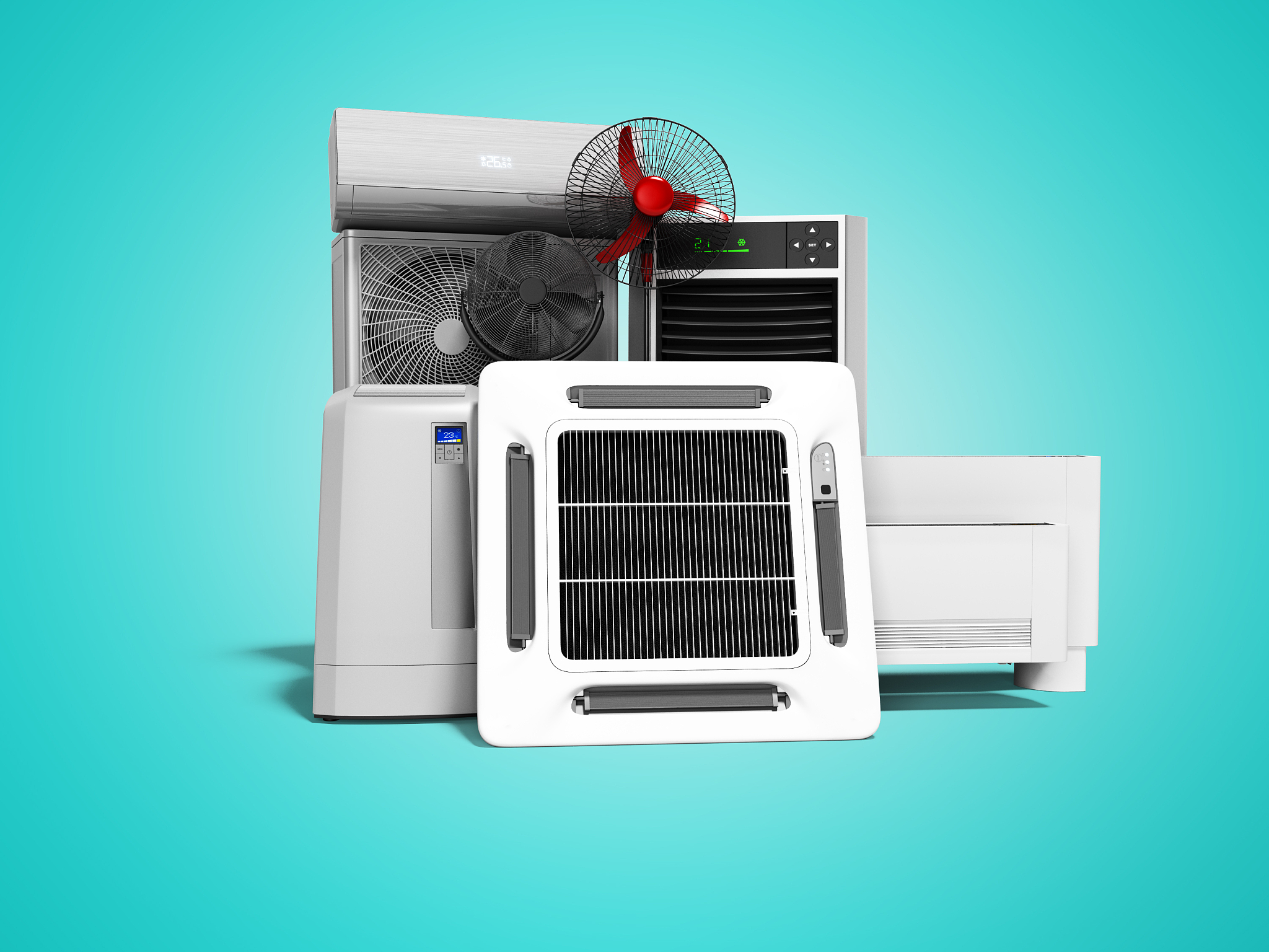 set of cooling equipment air conditioner floor fan floor air con