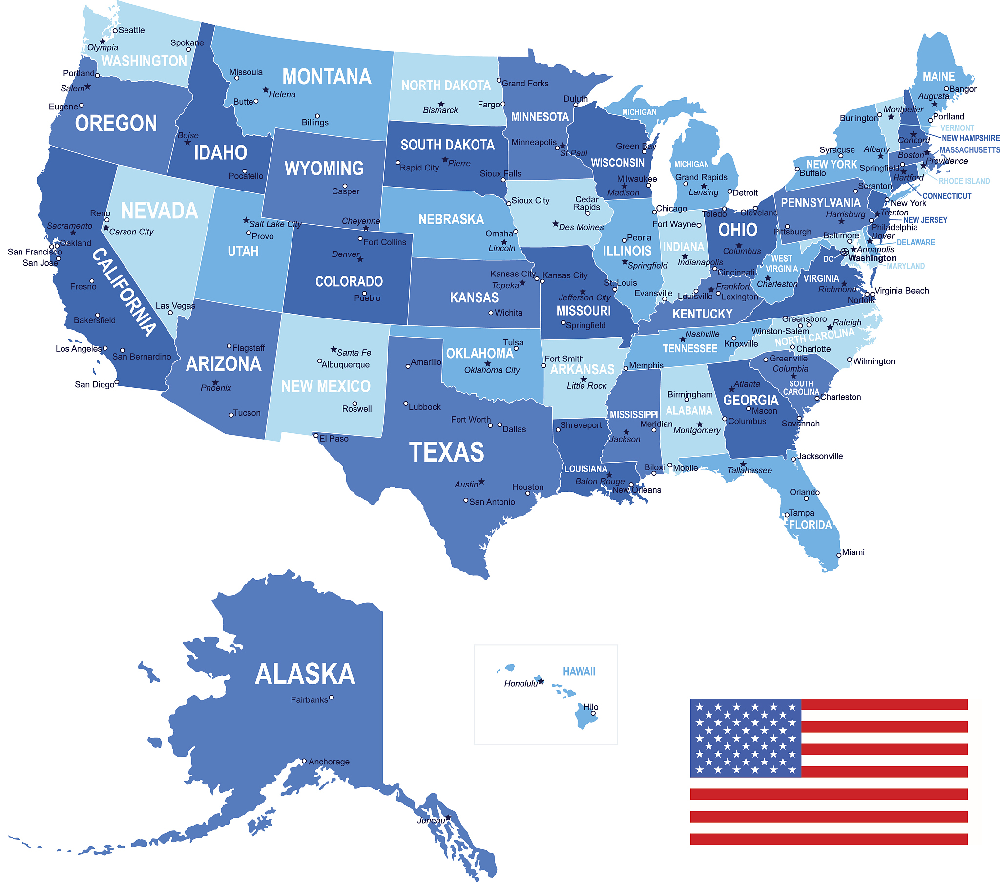 united states (usa) - map, flag and navigation icons - illustrat