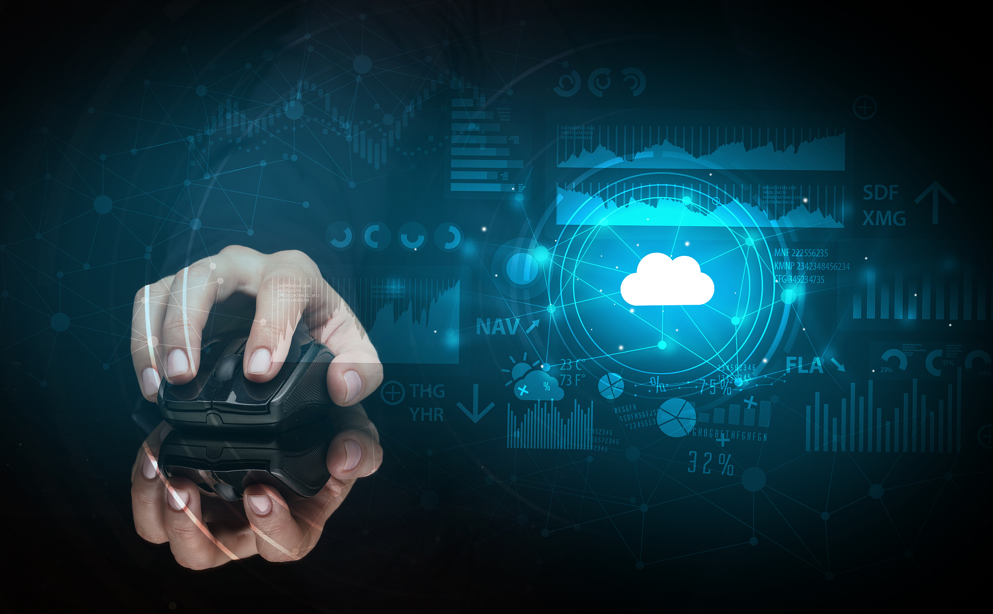 hand using mouse with cloud technology concept