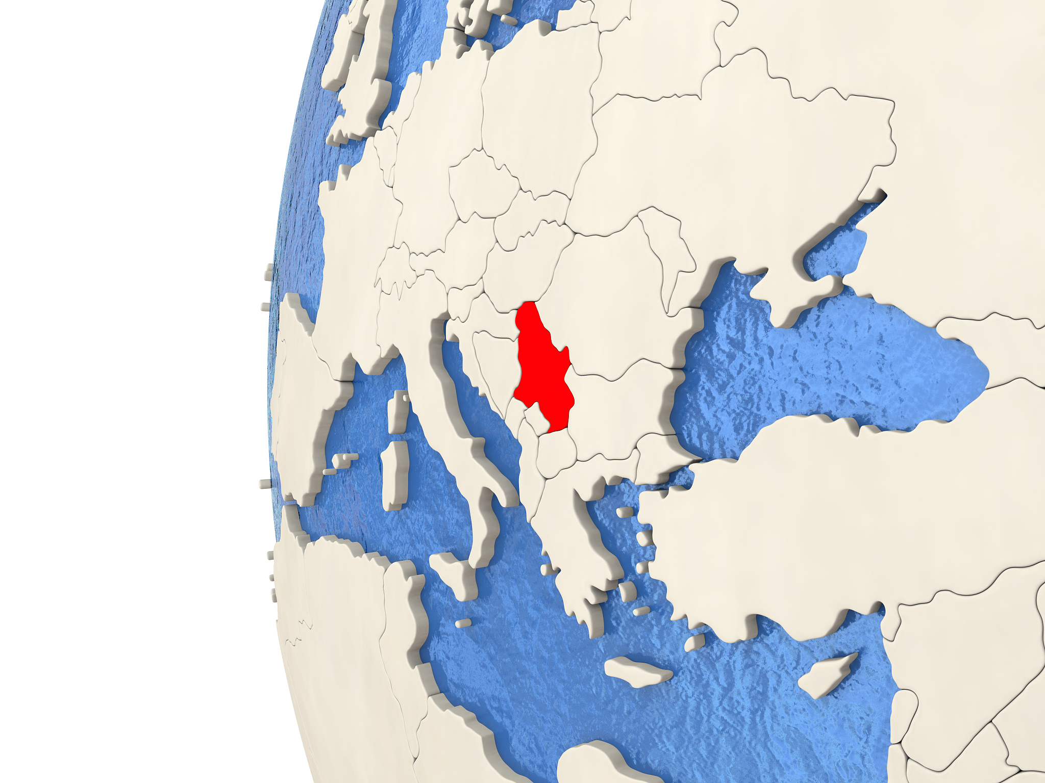 serbia on 3d globe