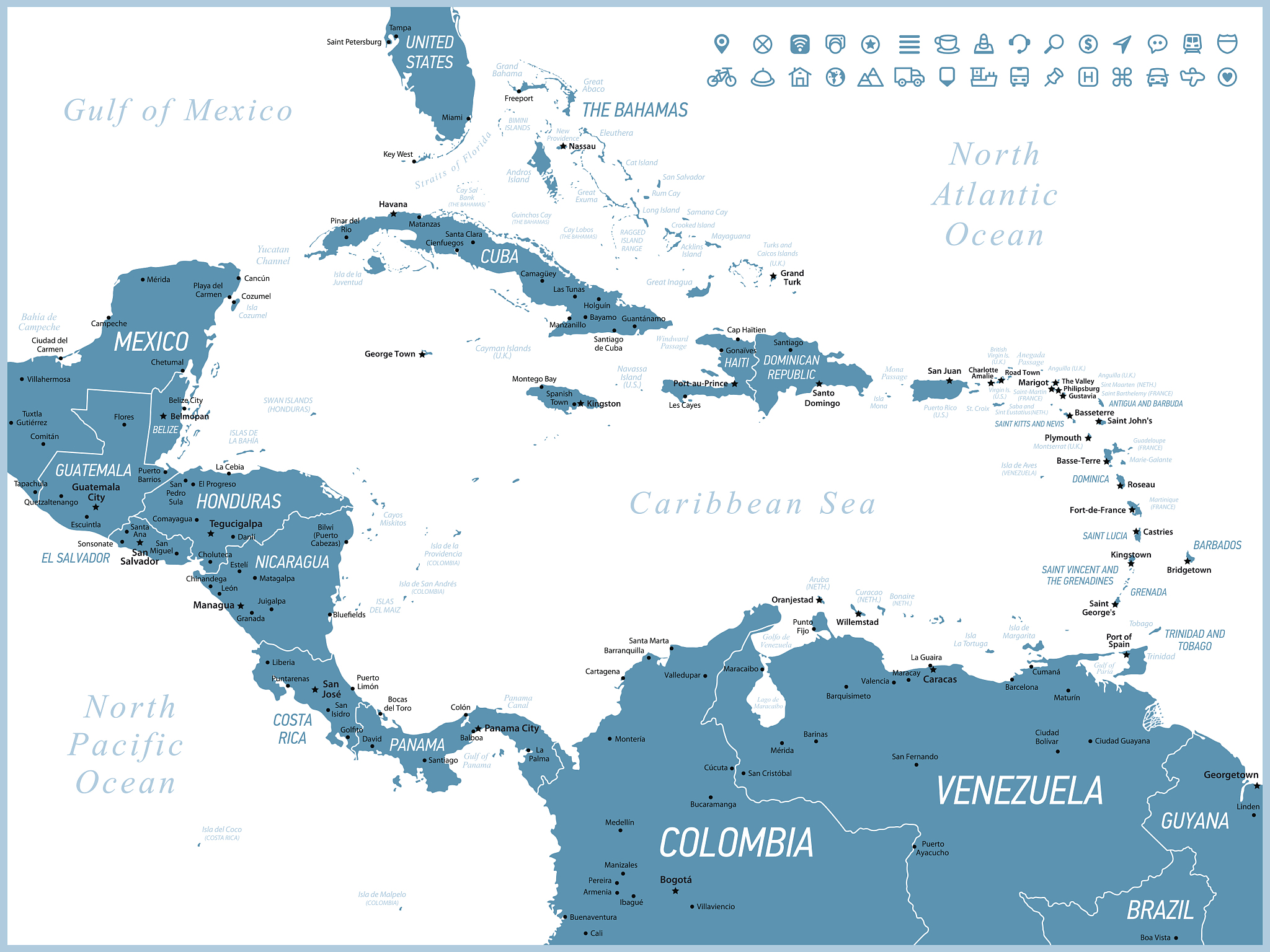 map of central america. vector illustration with infographic ico