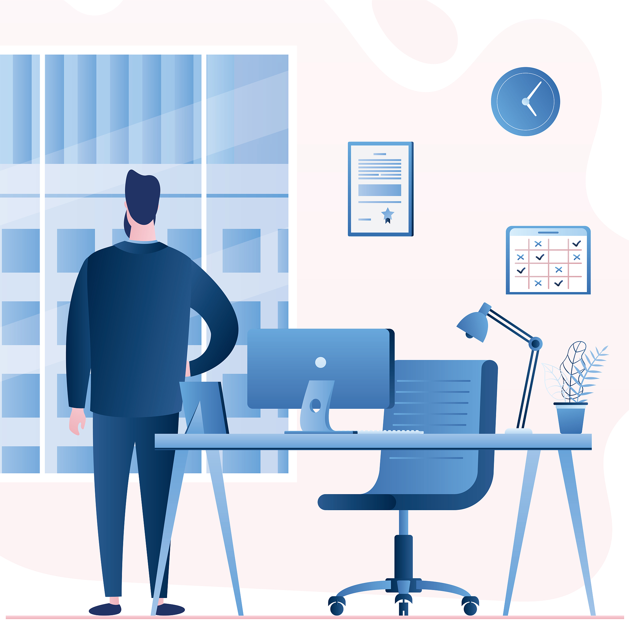 handsome businessman back view or clerk in modern office room. m