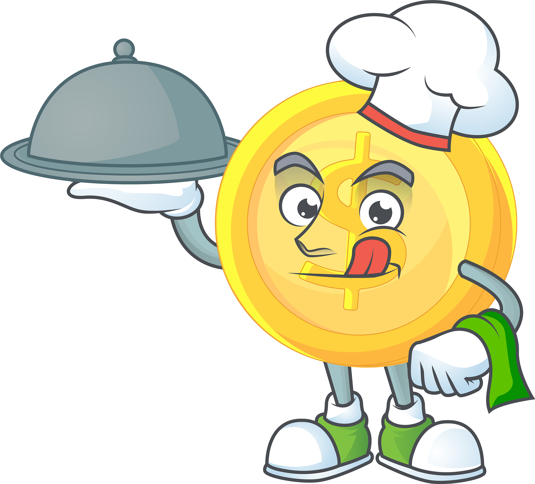 chef with food gold coin cartoon character for