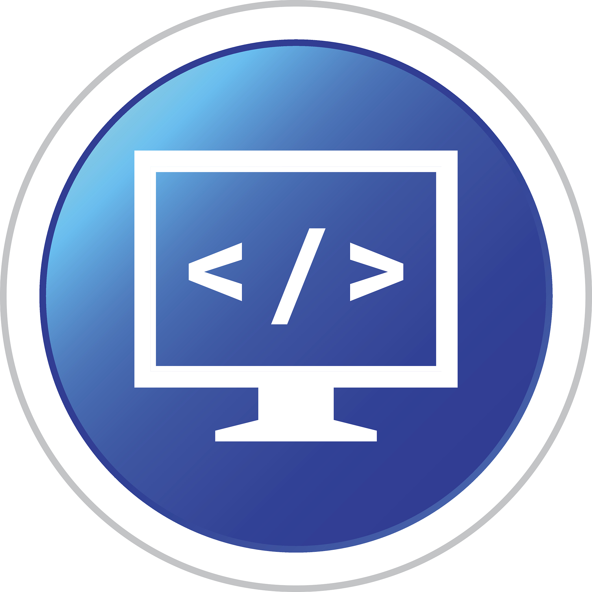 computer monitor icon on a round button. - stickerseries