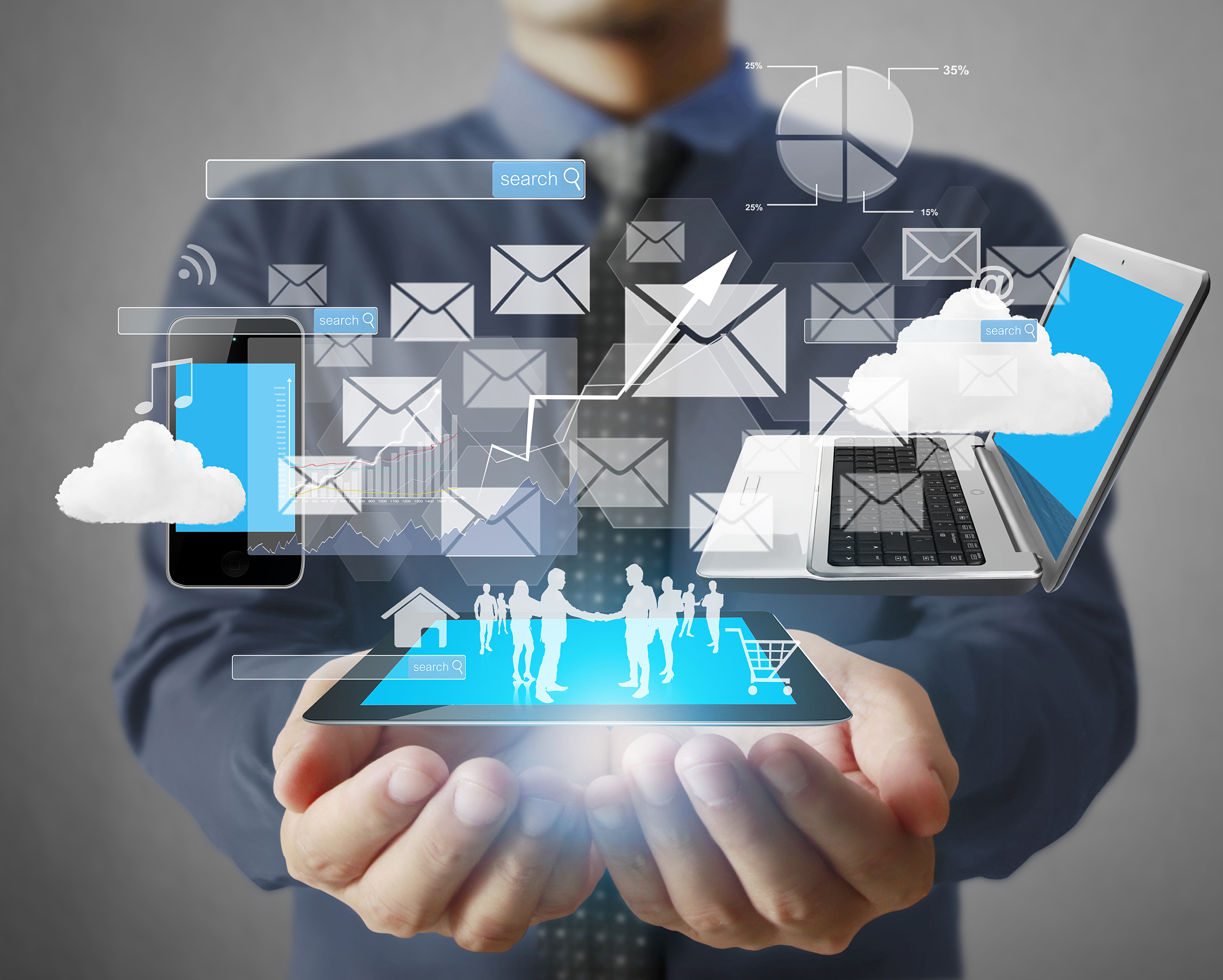 technology in  hands of businessmen