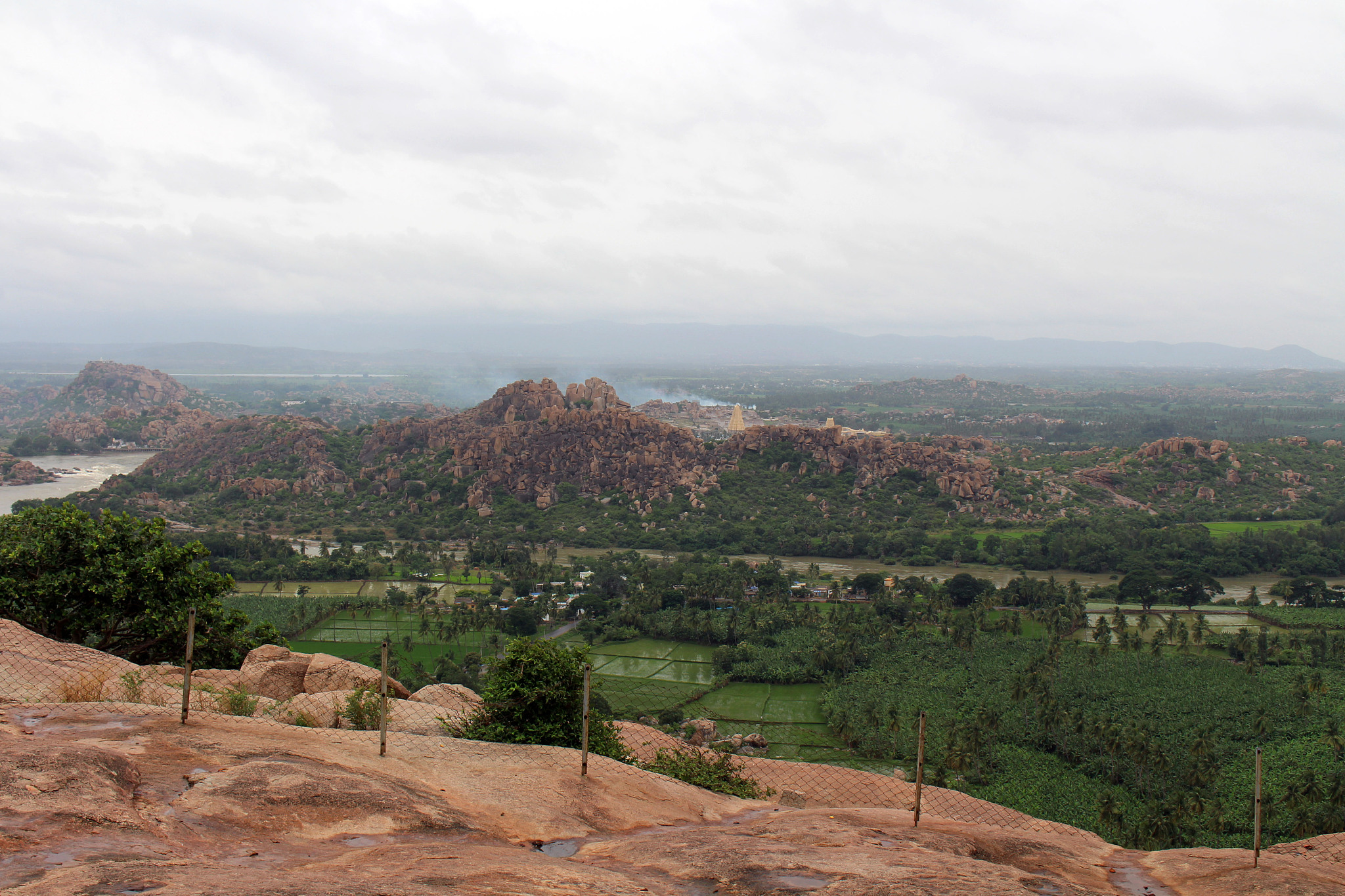 the landscape view or scenery of hampi, viewed from anjana mount