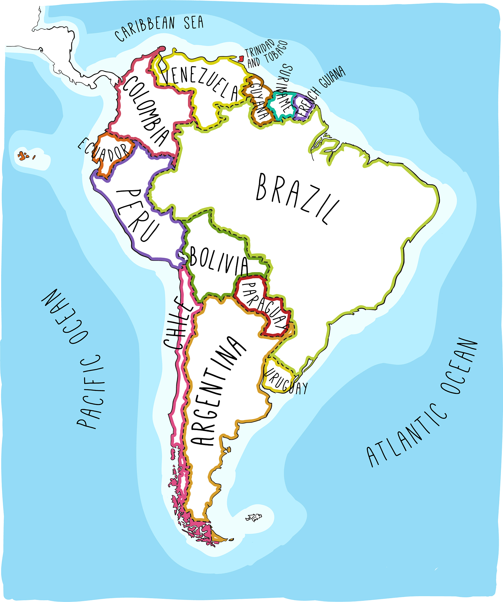 hand drawn map of south america