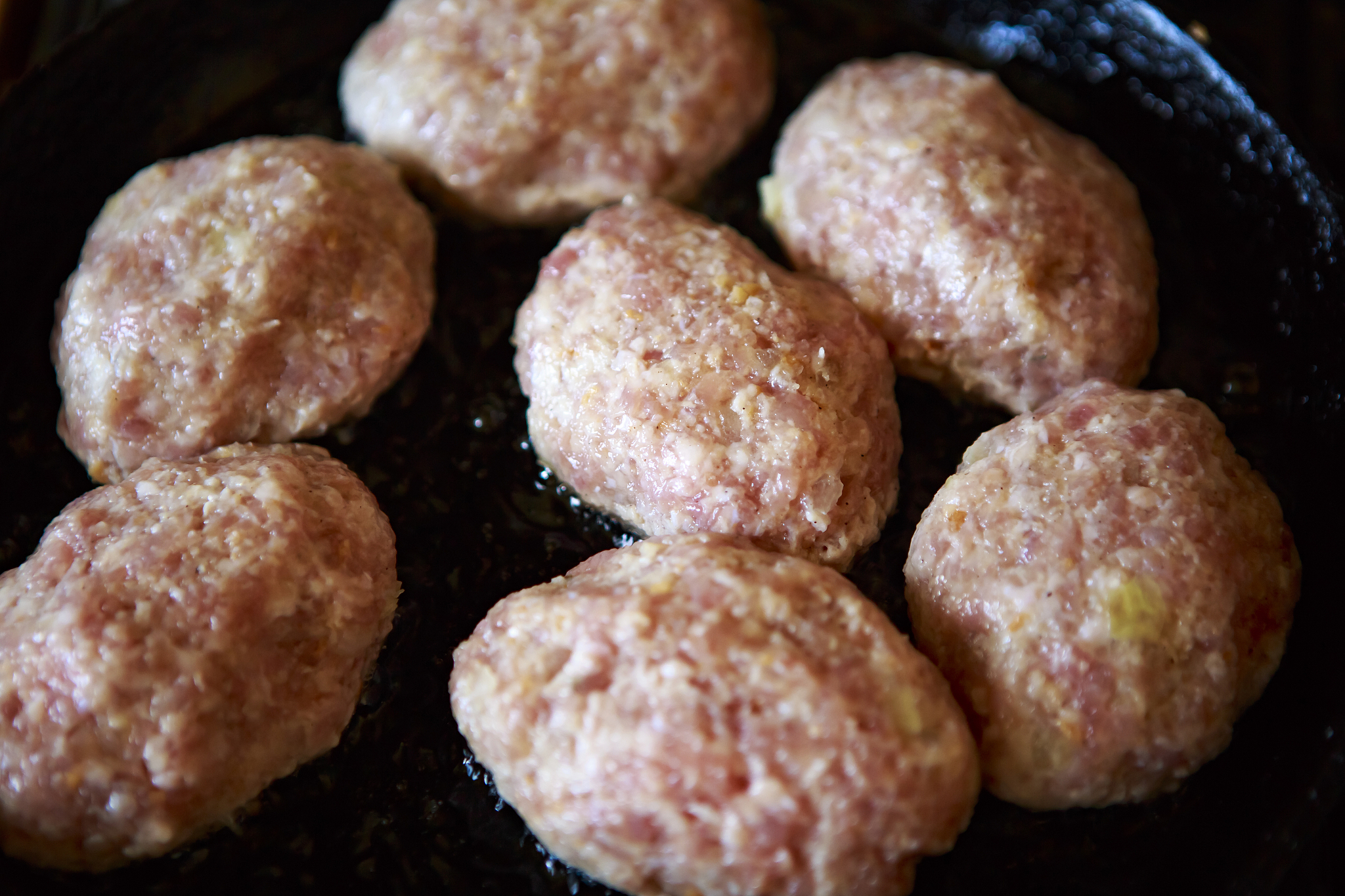 cutlets fried in a pan, top view