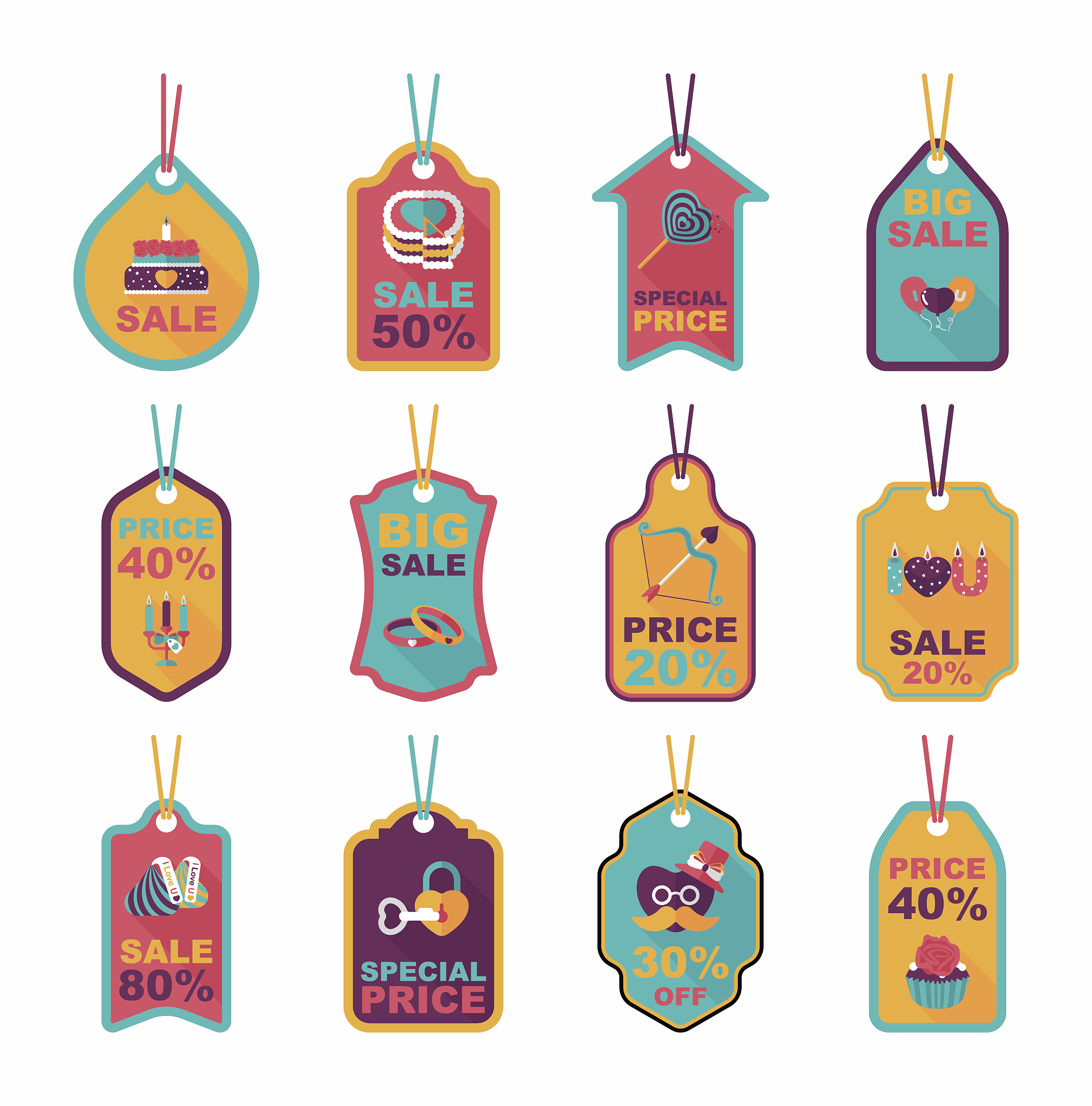valentines day tag banner flat design background set, eps10