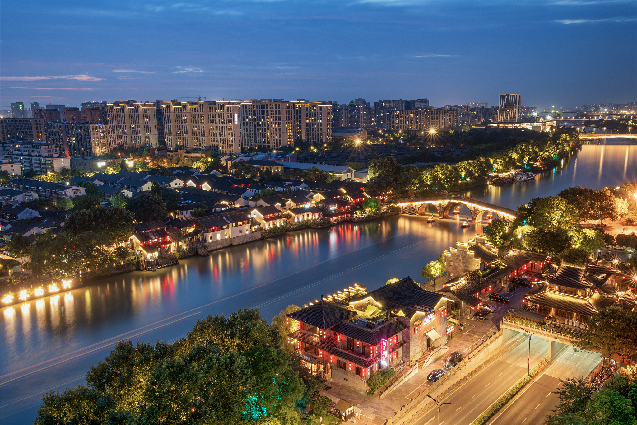 杭州市拱墅区拱宸桥京杭大运河夜景