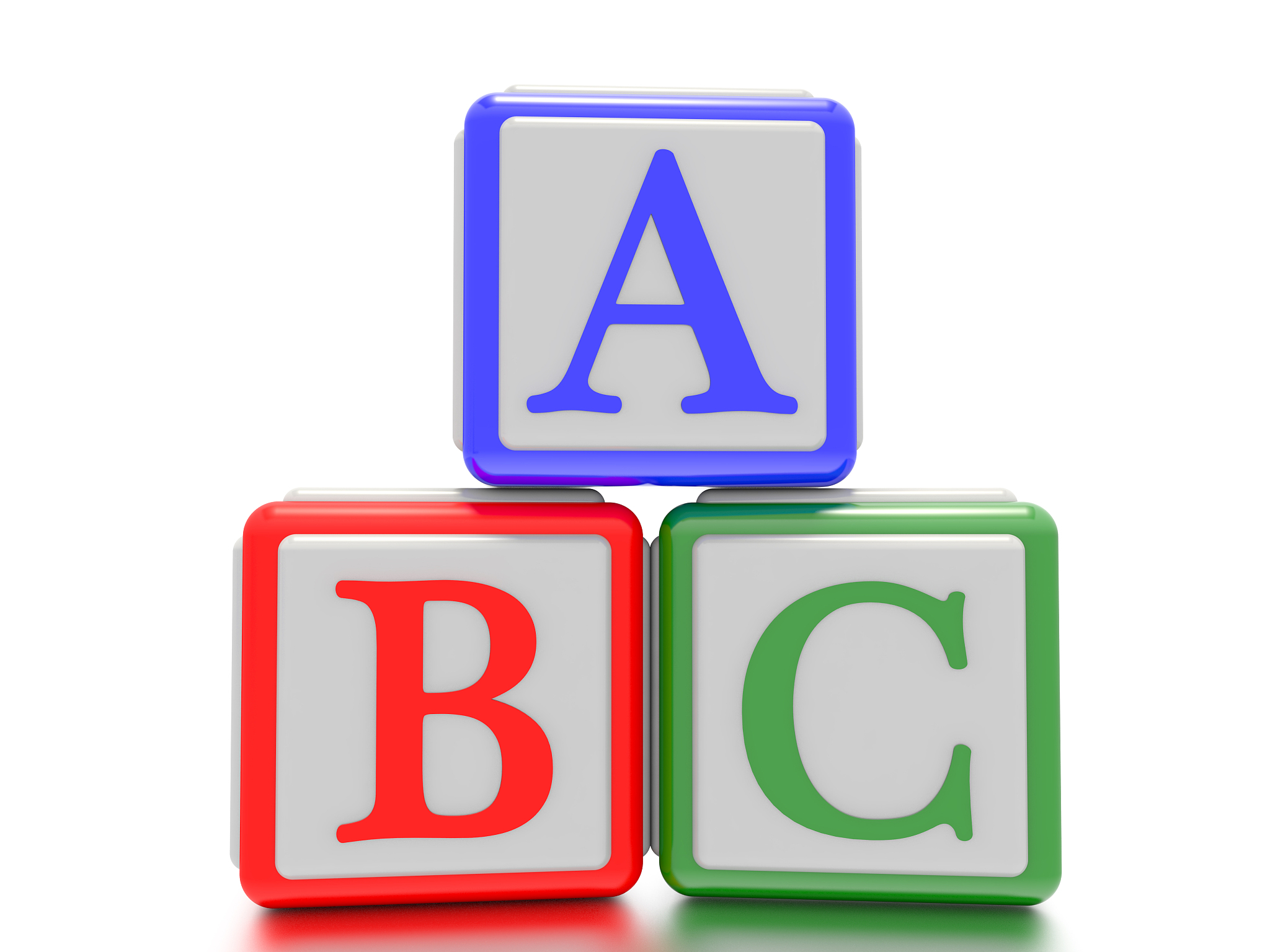 four toy blocks with the a,b and c written.