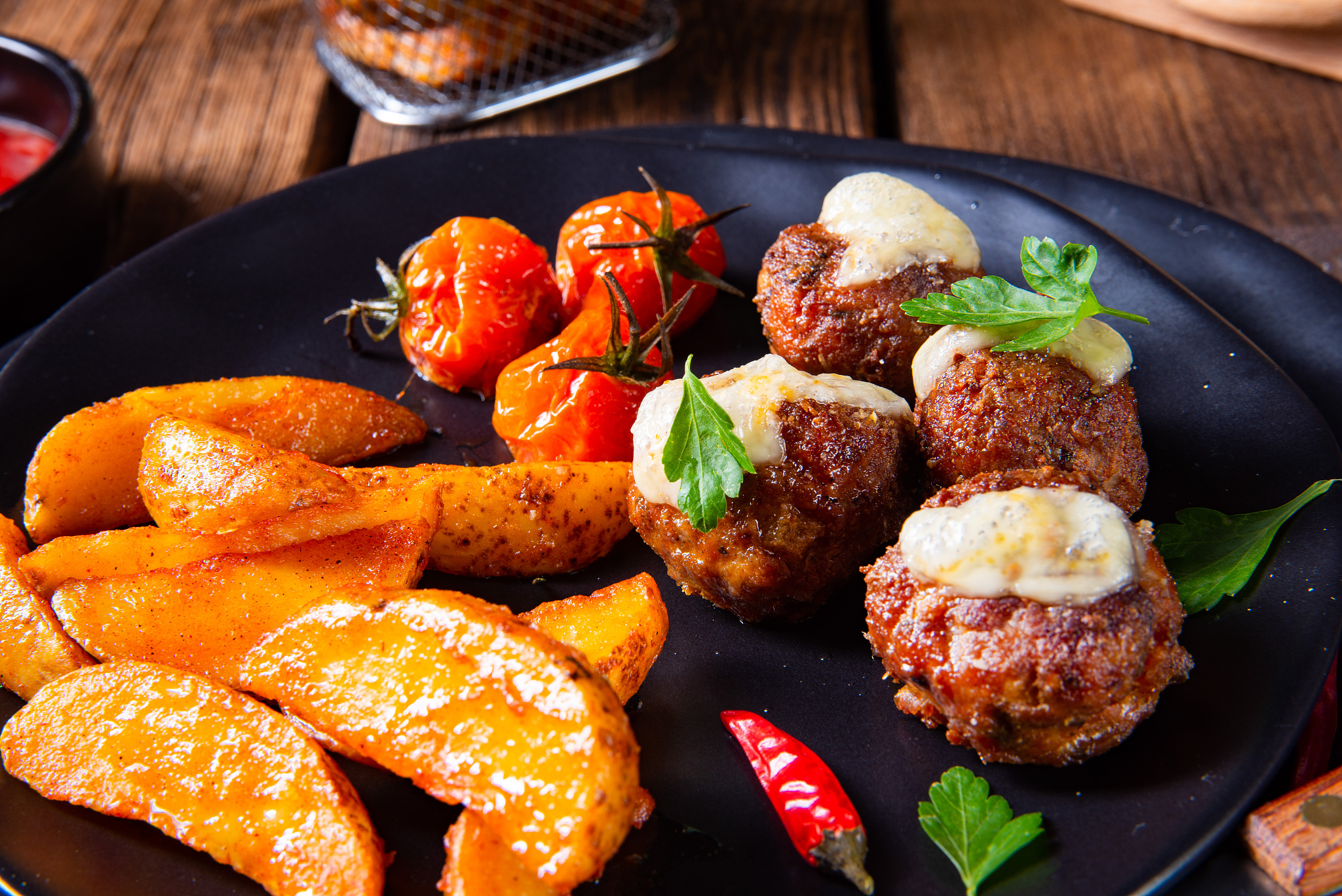 meatballs with potato quarter from the oven