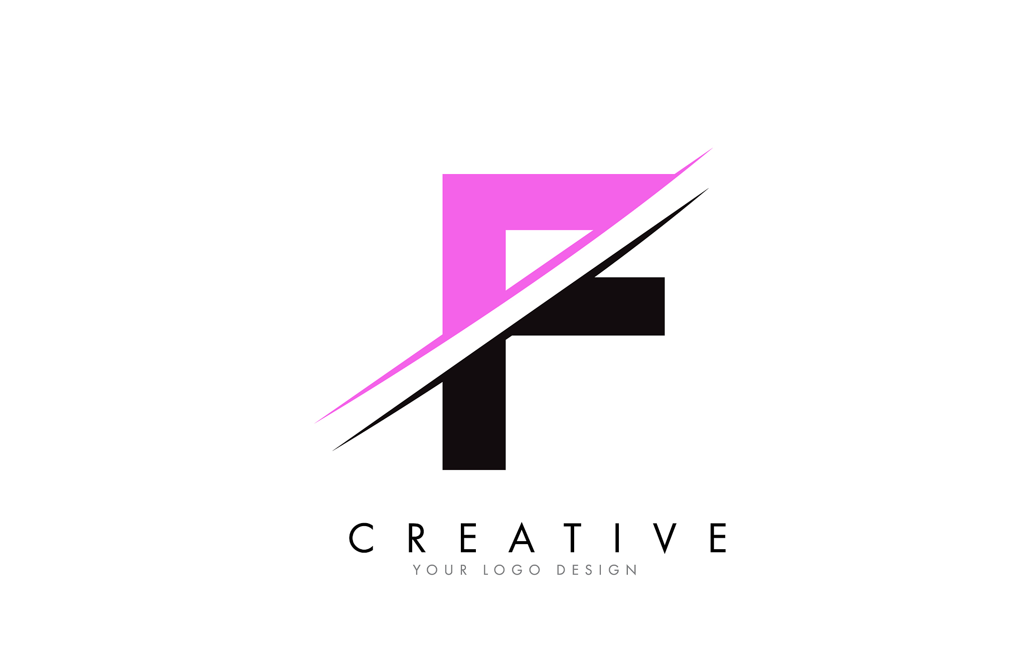 f letter logo design with a creative cut and pink