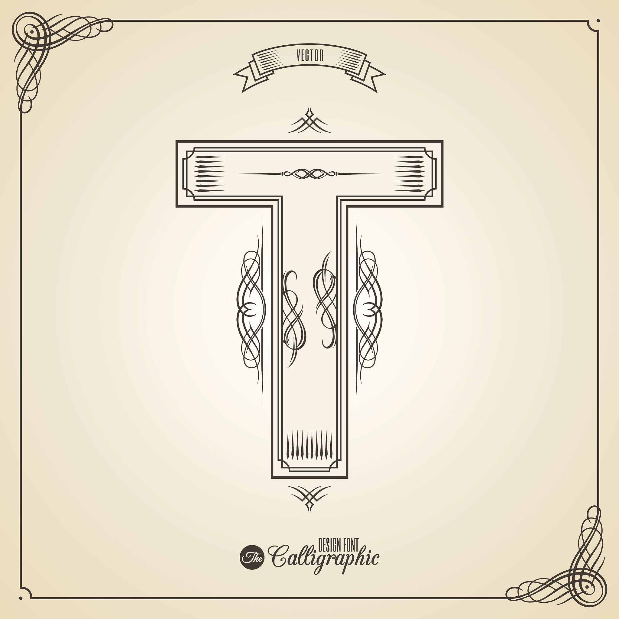 calligraphic fotn with border, frame elements and invitation des