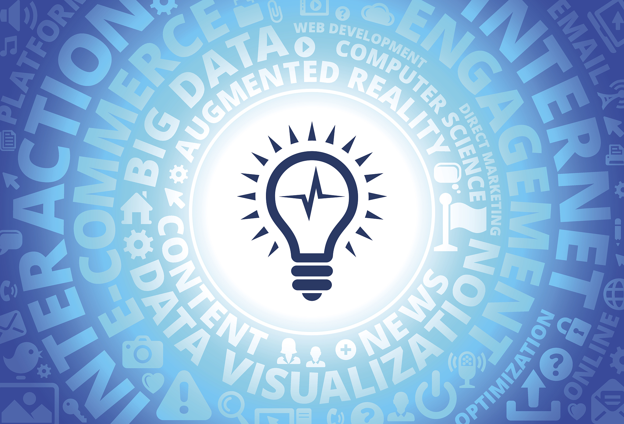 lightbubl icon on internet modern technology words background
