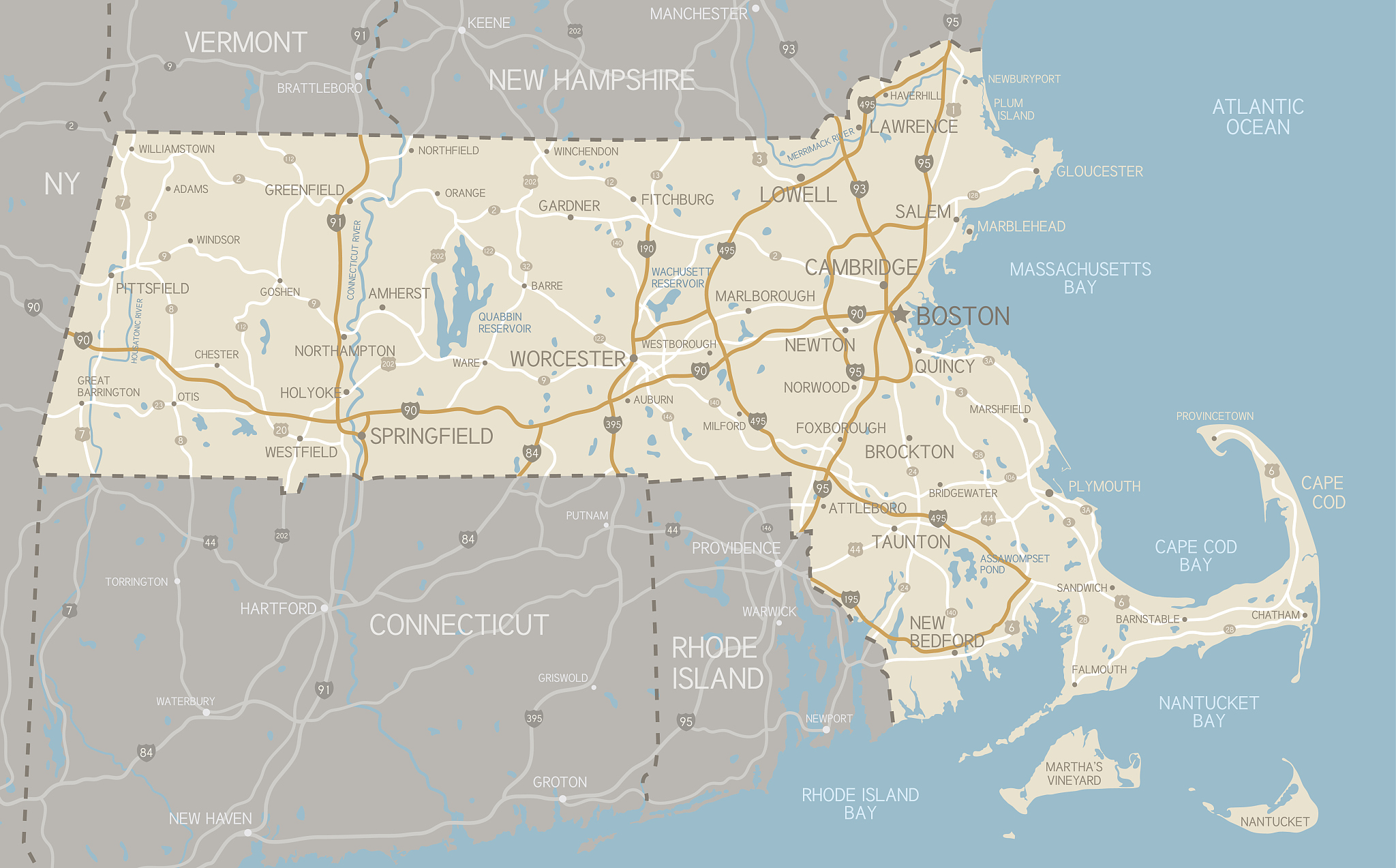 map of massachusetts with highways