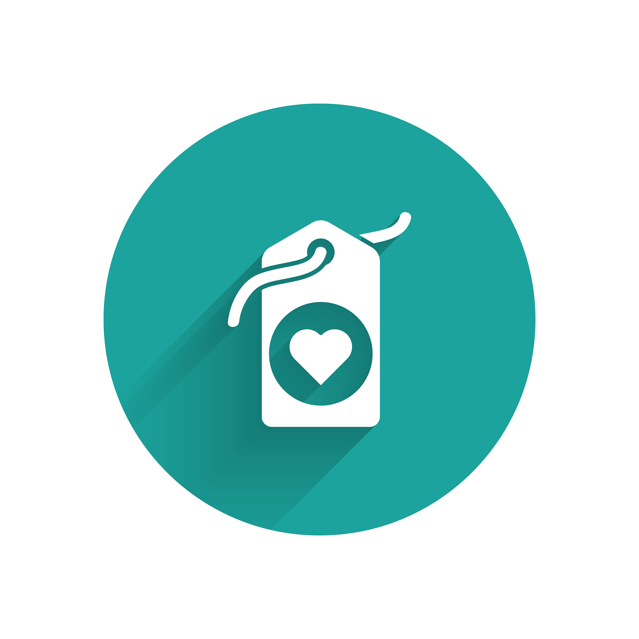 white heart tag icon isolated with long shadow