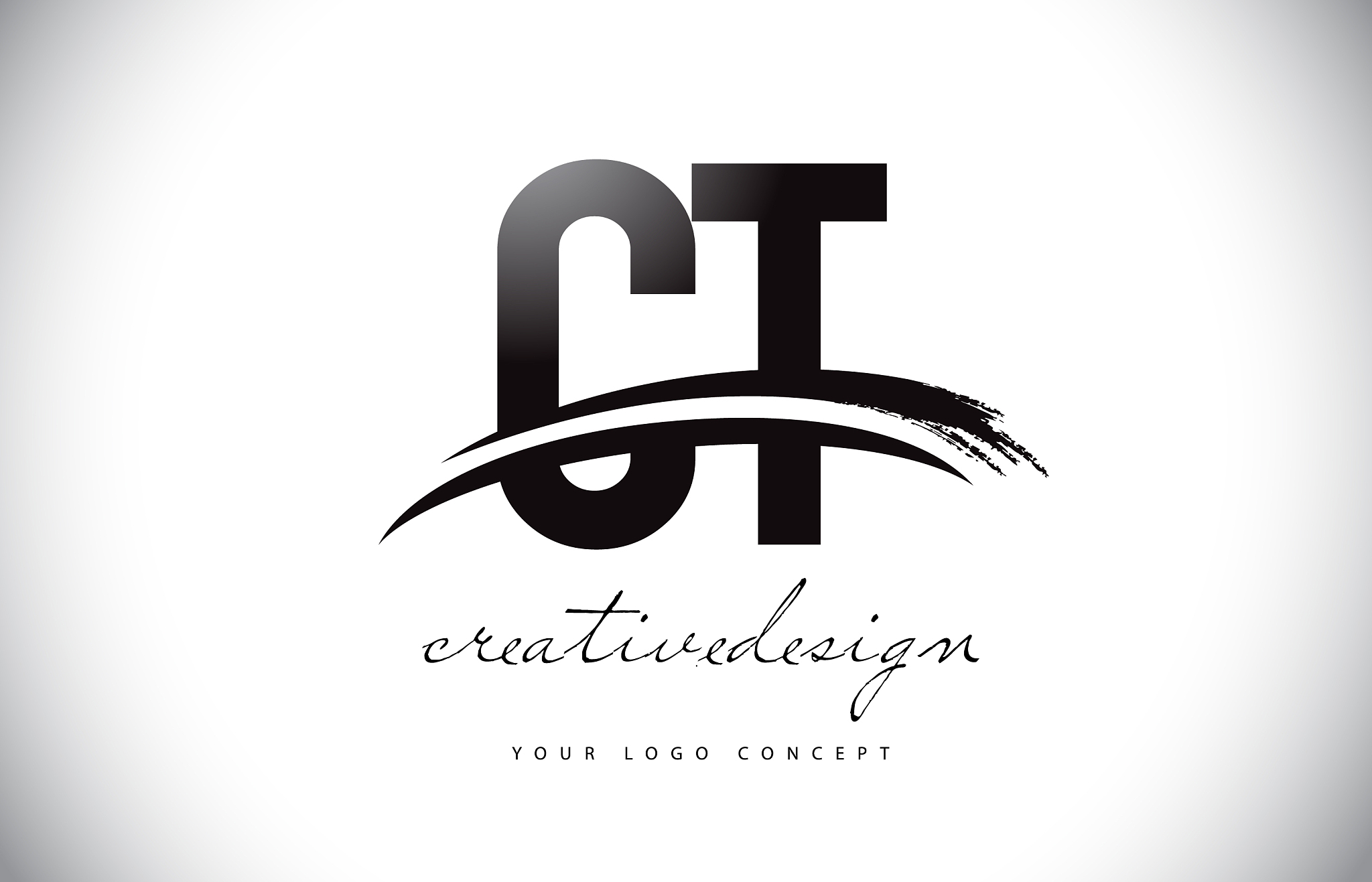 ct c t letter logo design with swoosh and black